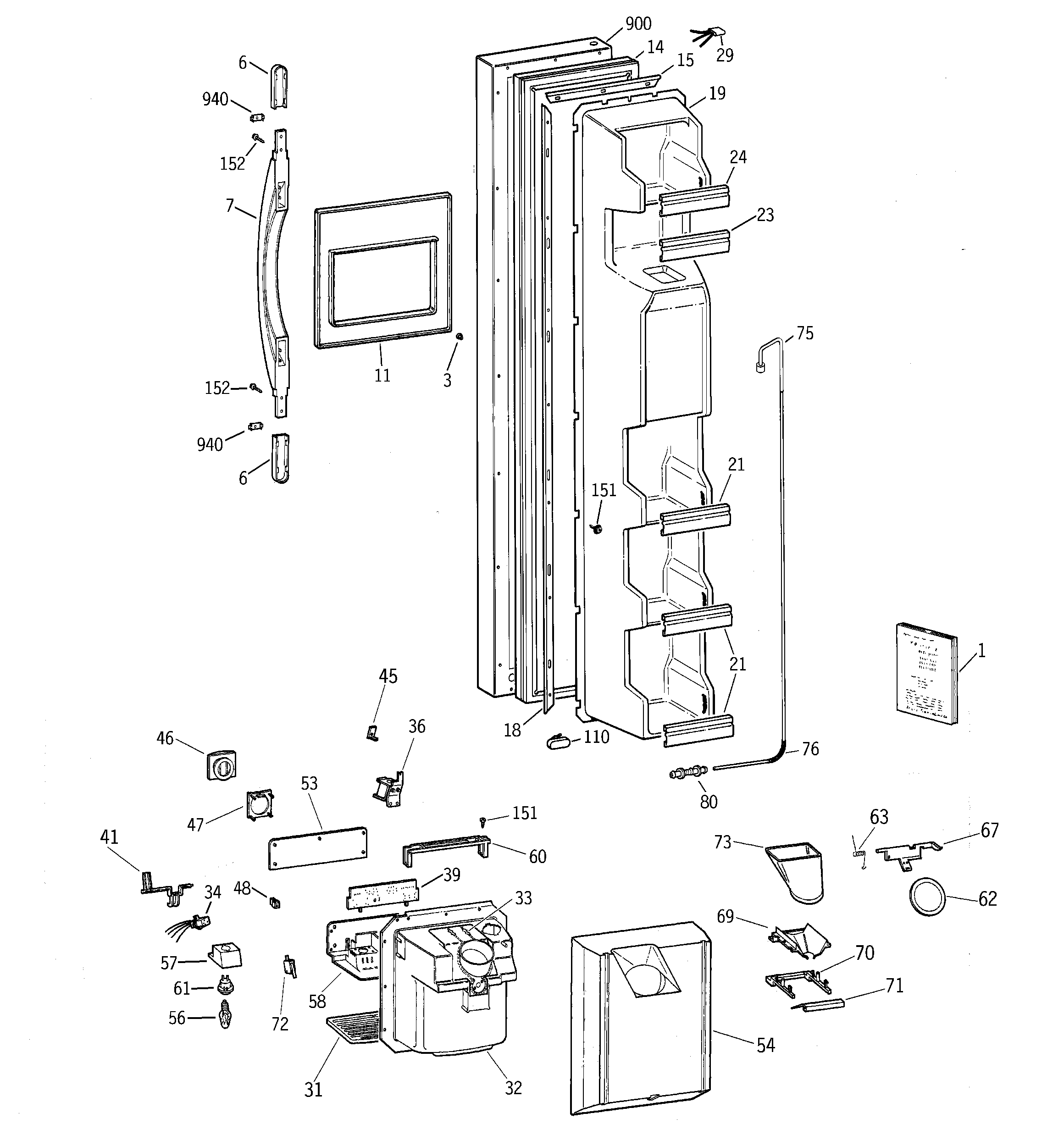 GE TFX22GRBBWW freezer door diagram