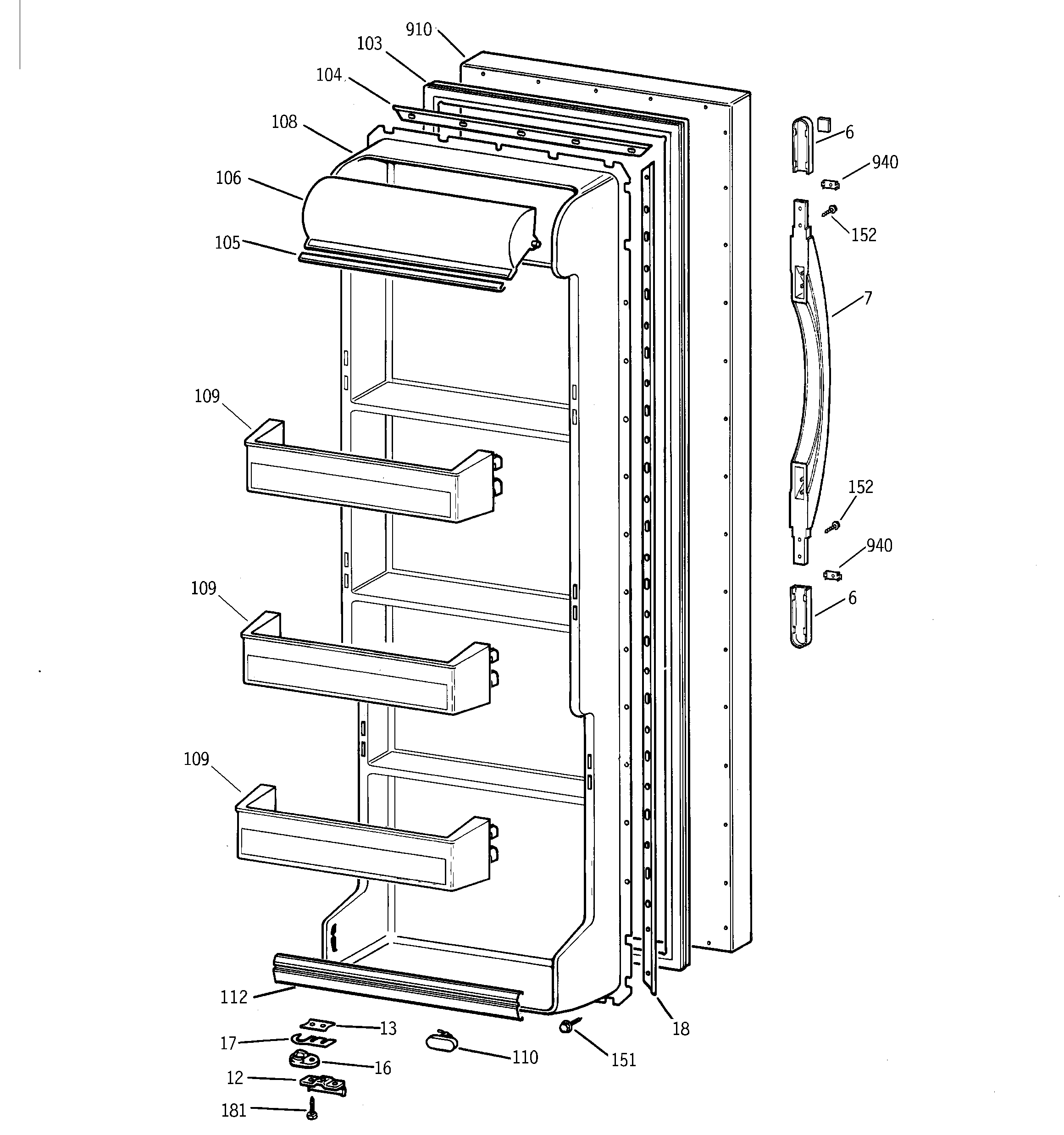 GE TFX22GRBBWW fresh food door diagram