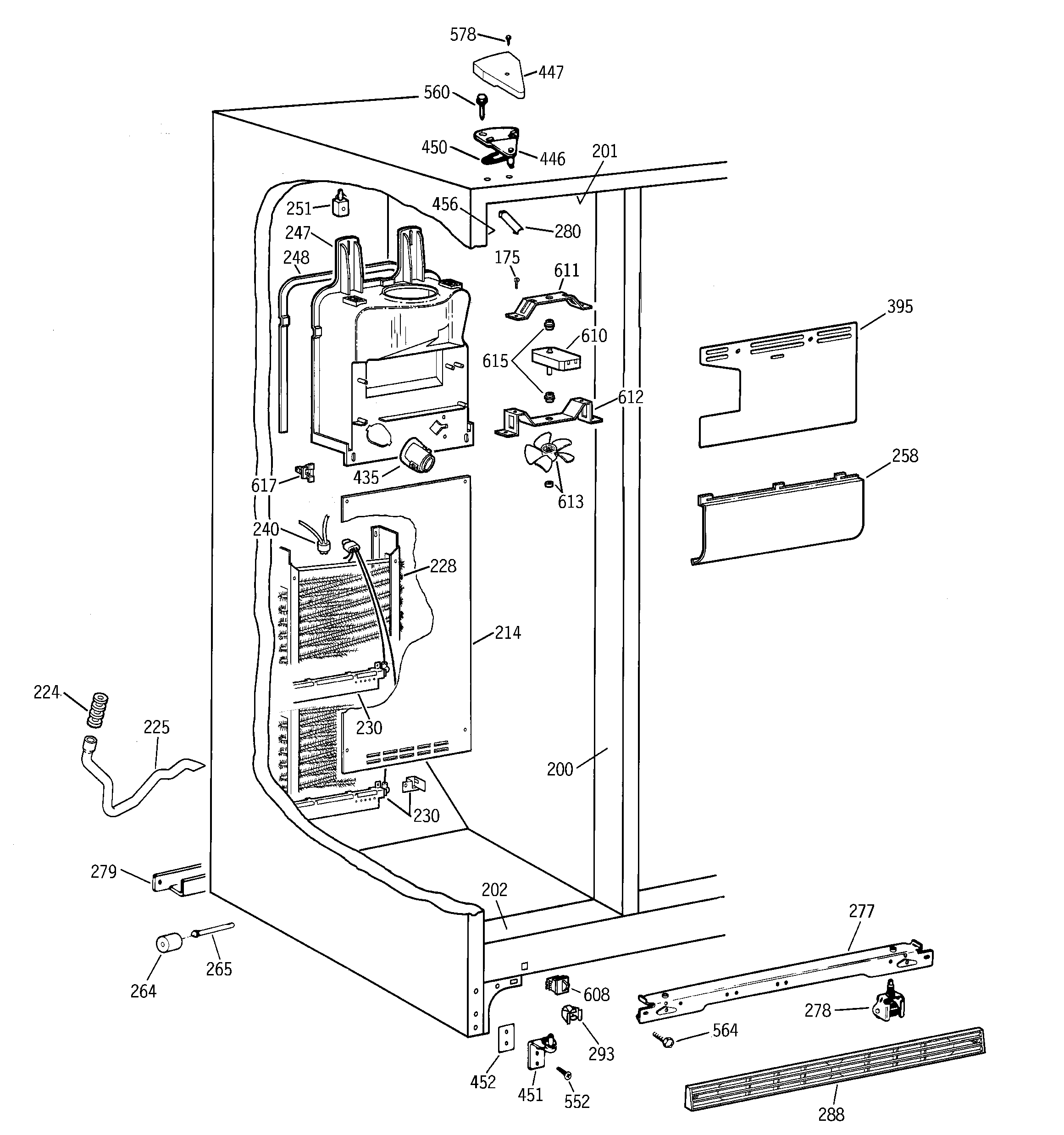 GE TFX22GRBBWW freezer section diagram