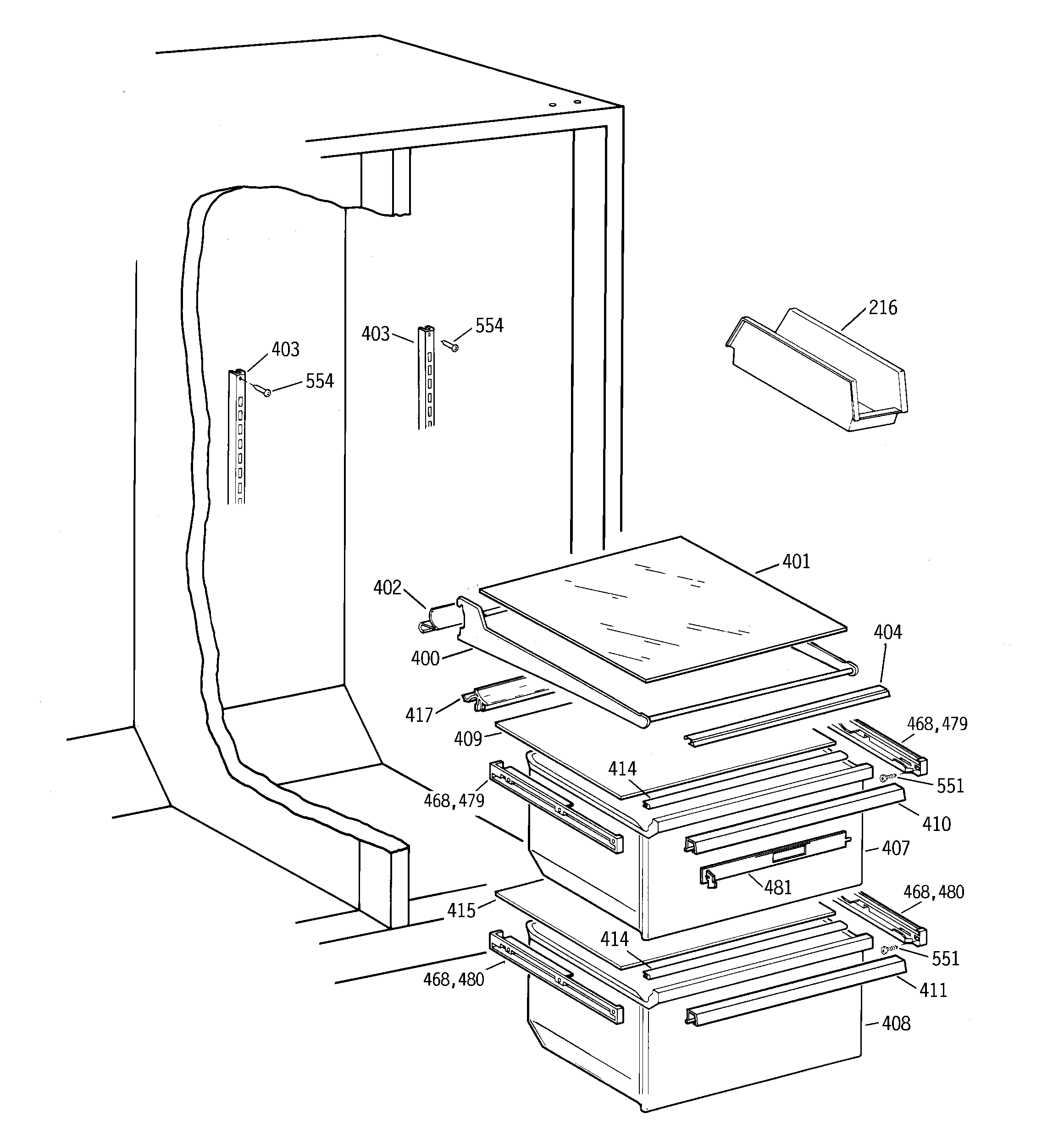 GE TFX22GRBBWW fresh food section diagram