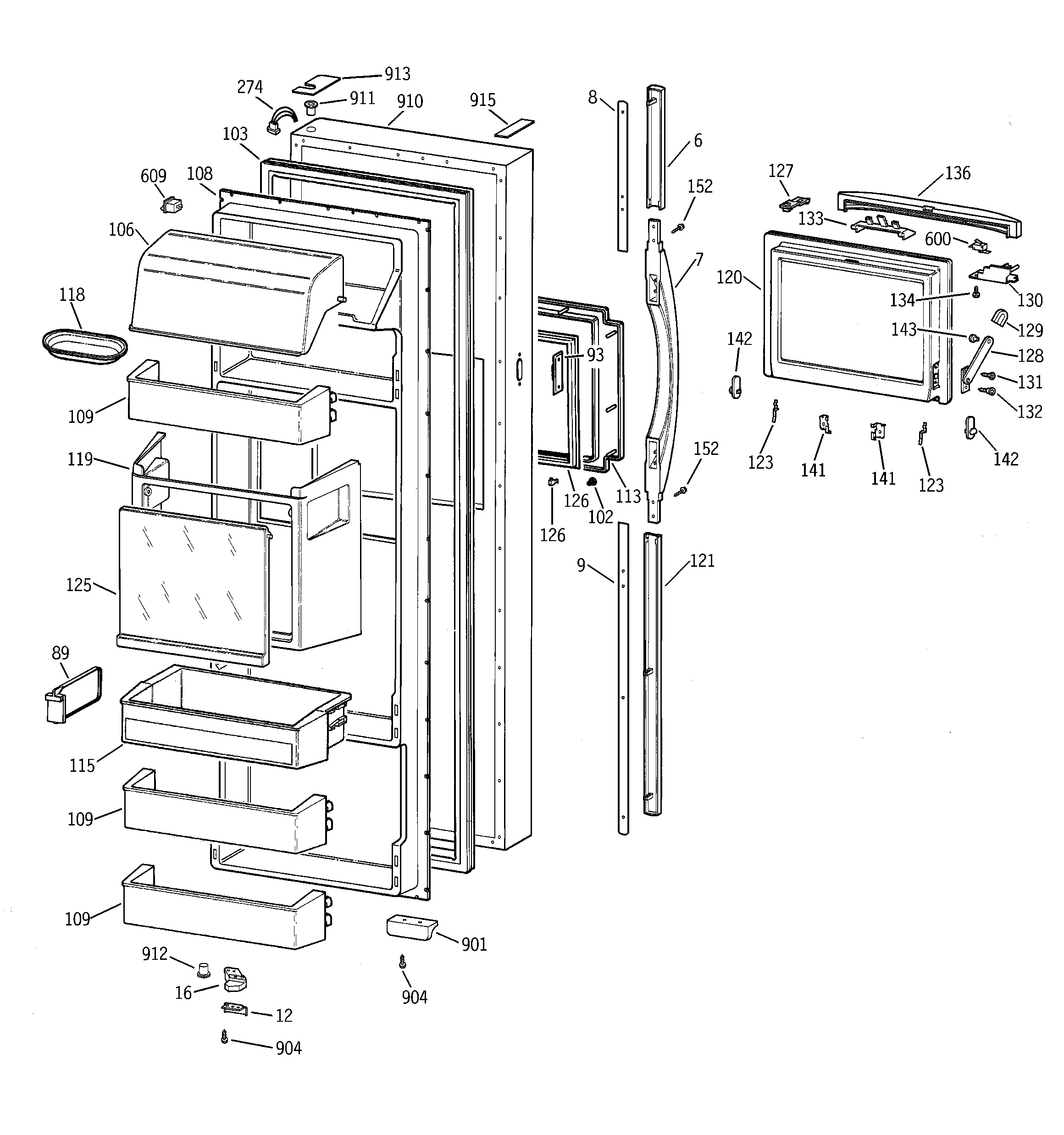 GE TFG28PFBBWW fresh food door diagram