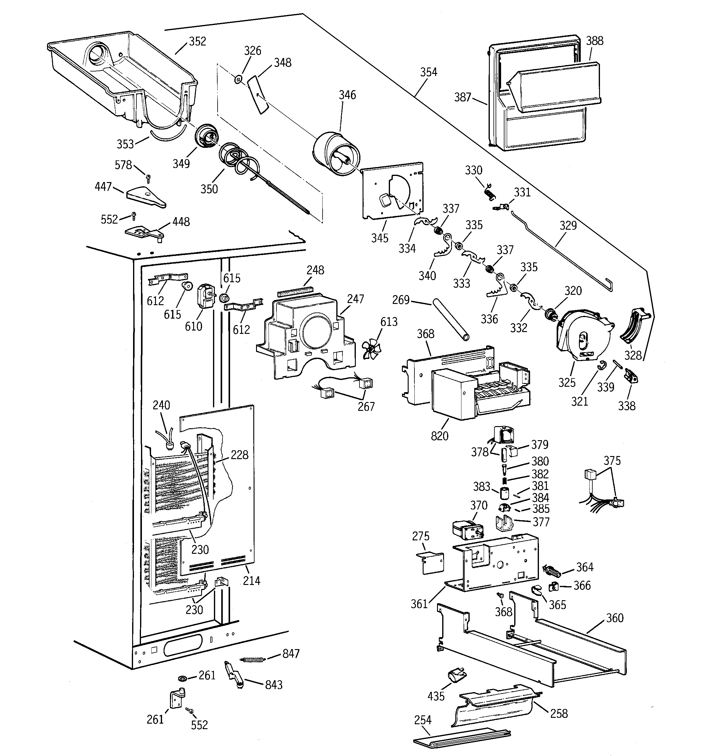 GE TFG28PFBBWW freezer section diagram