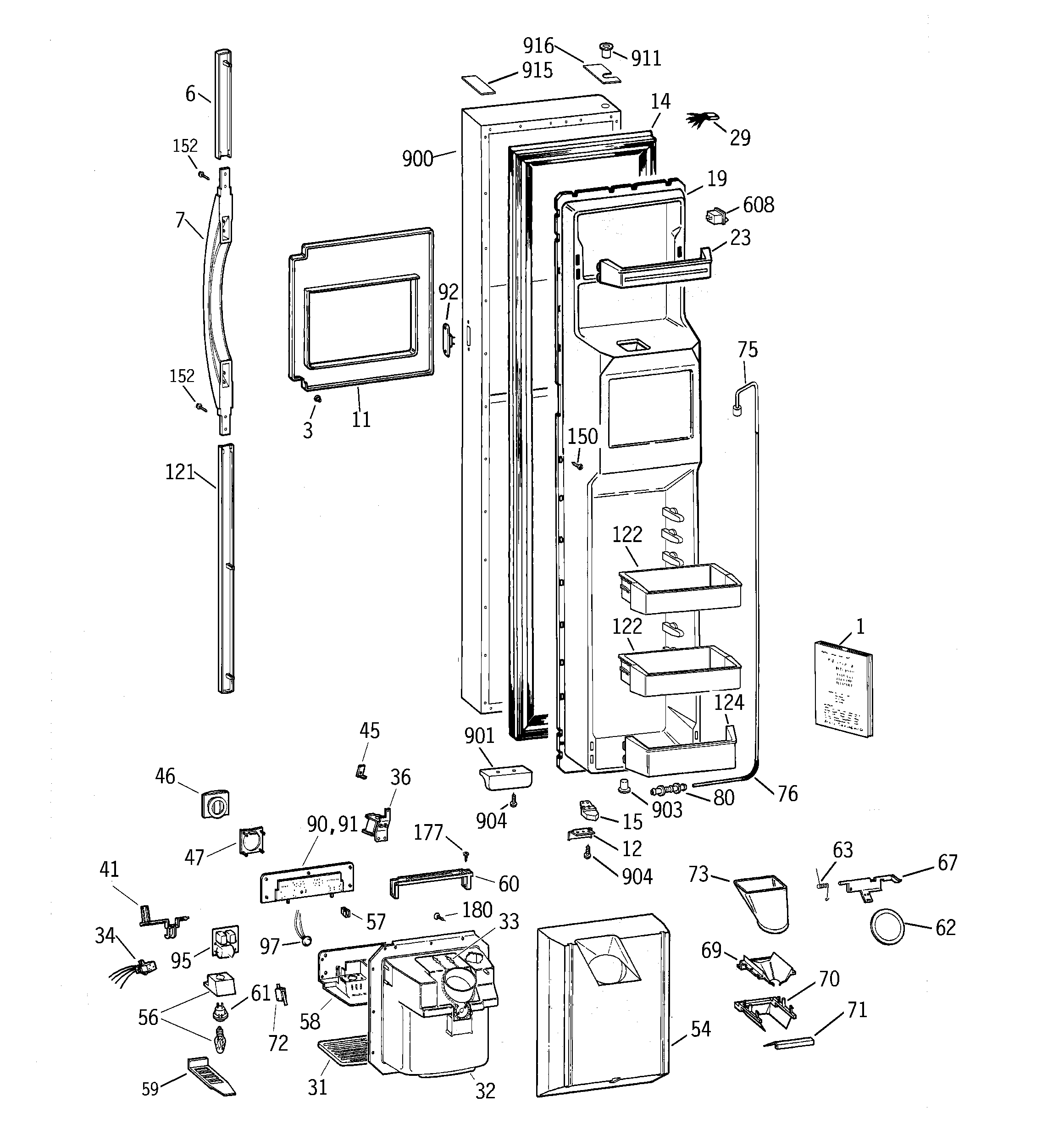 GE TFG28ZFBBWH freezer door diagram