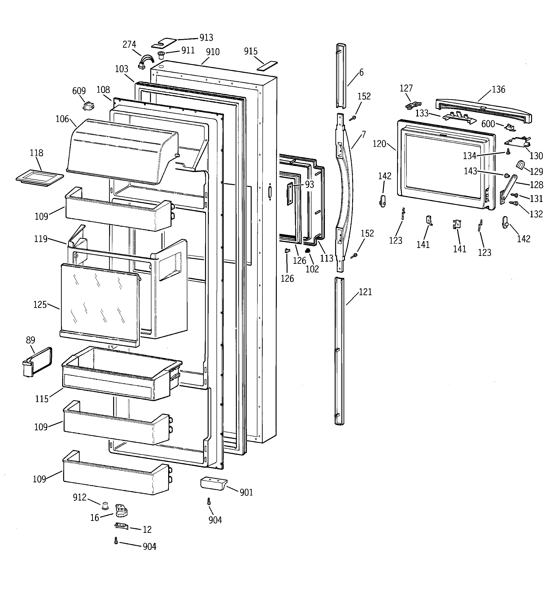 GE TFG28ZFBBWH fresh food door diagram