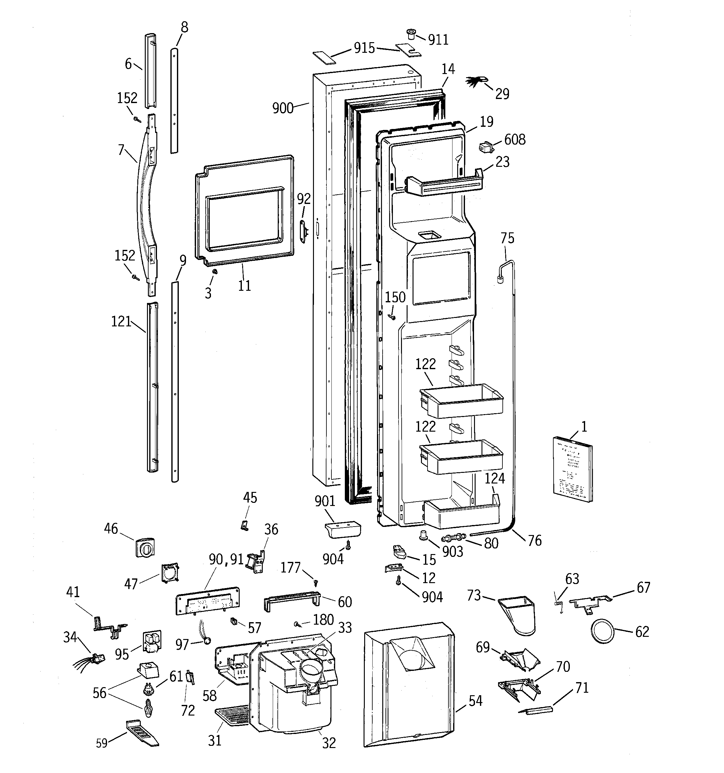 GE TFG30PFBBWW freezer door diagram
