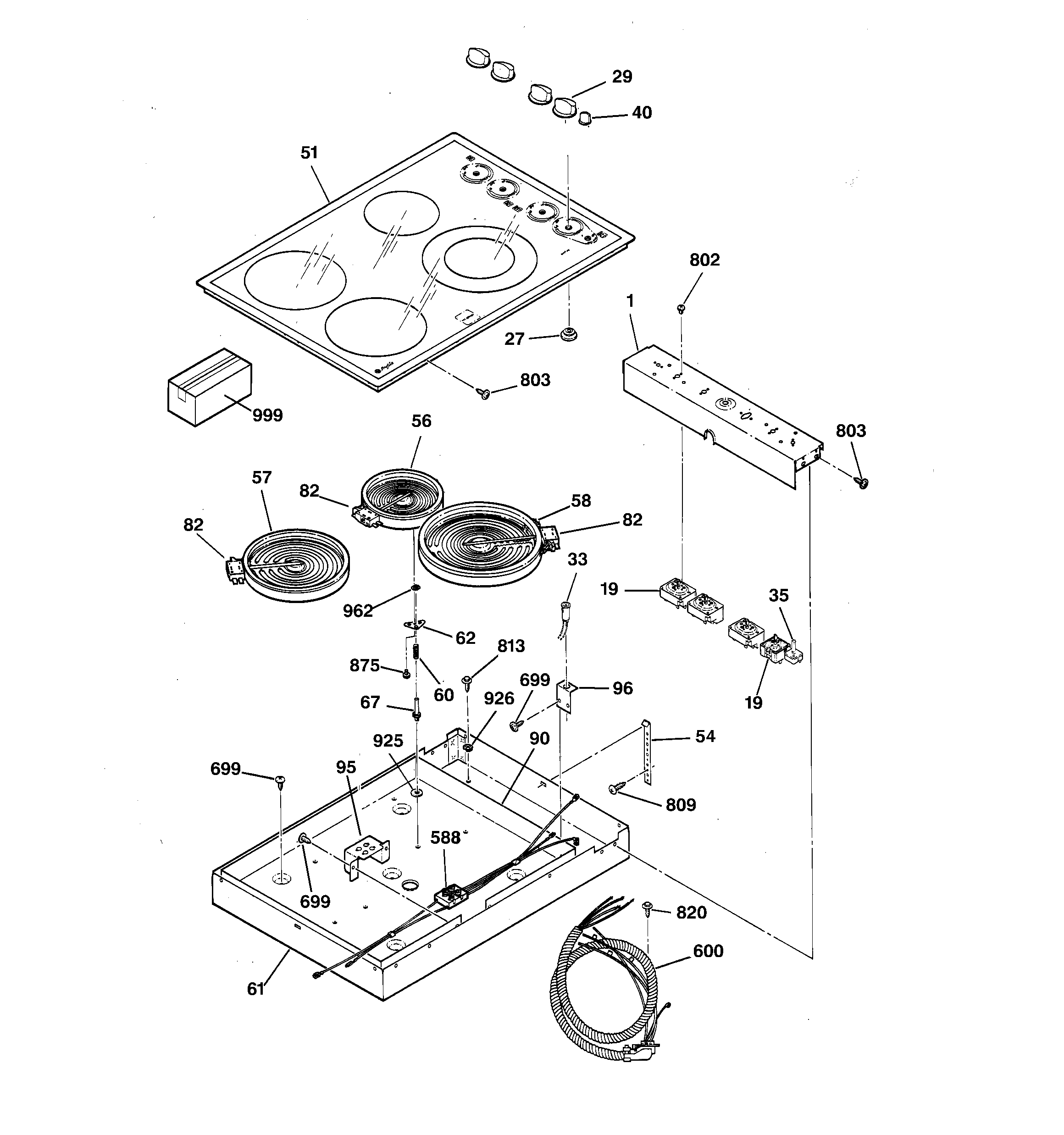 GE JCP350WA1WW cooktop diagram