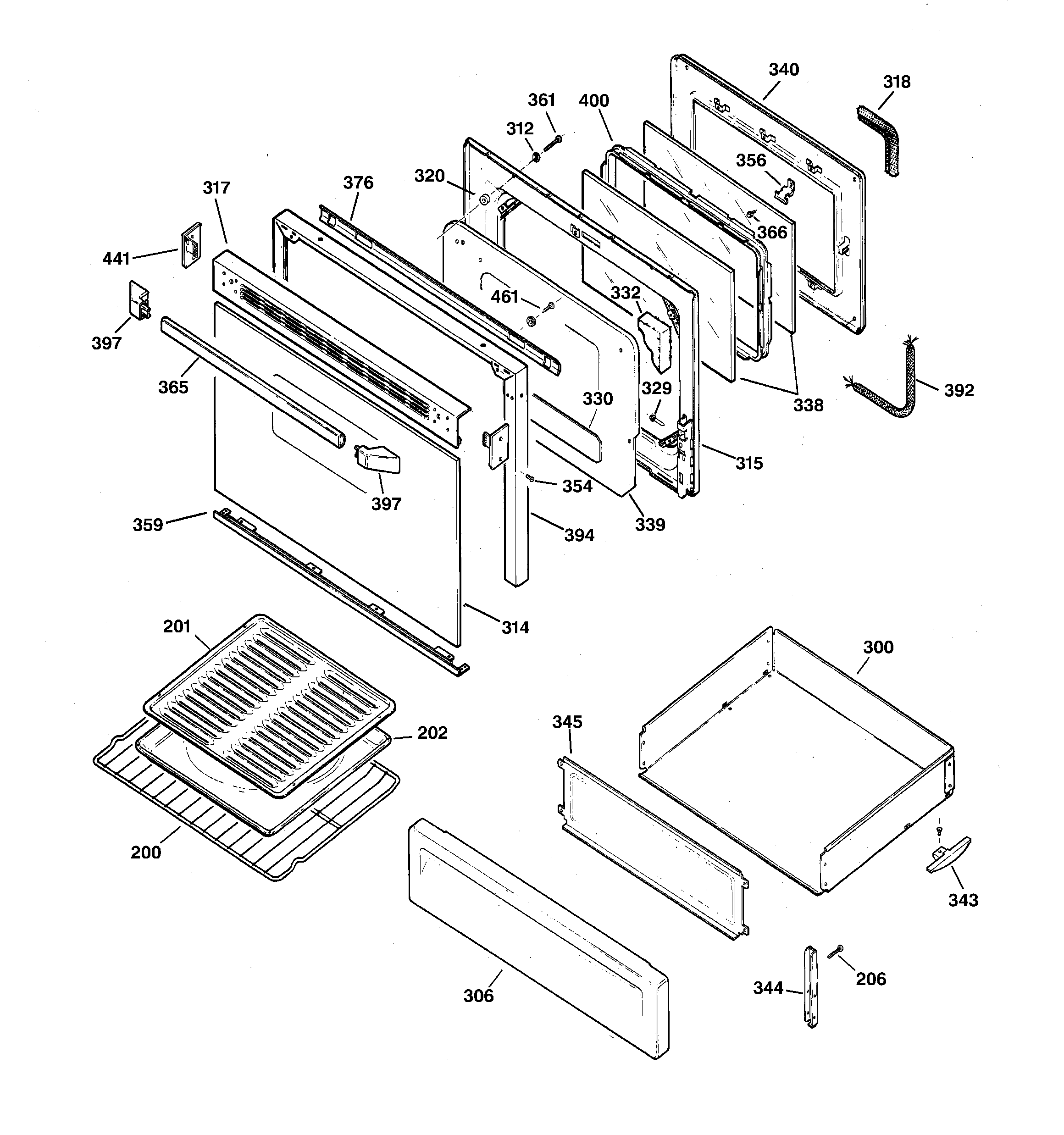 GE JGBP30DEA2WH door & drawer parts diagram