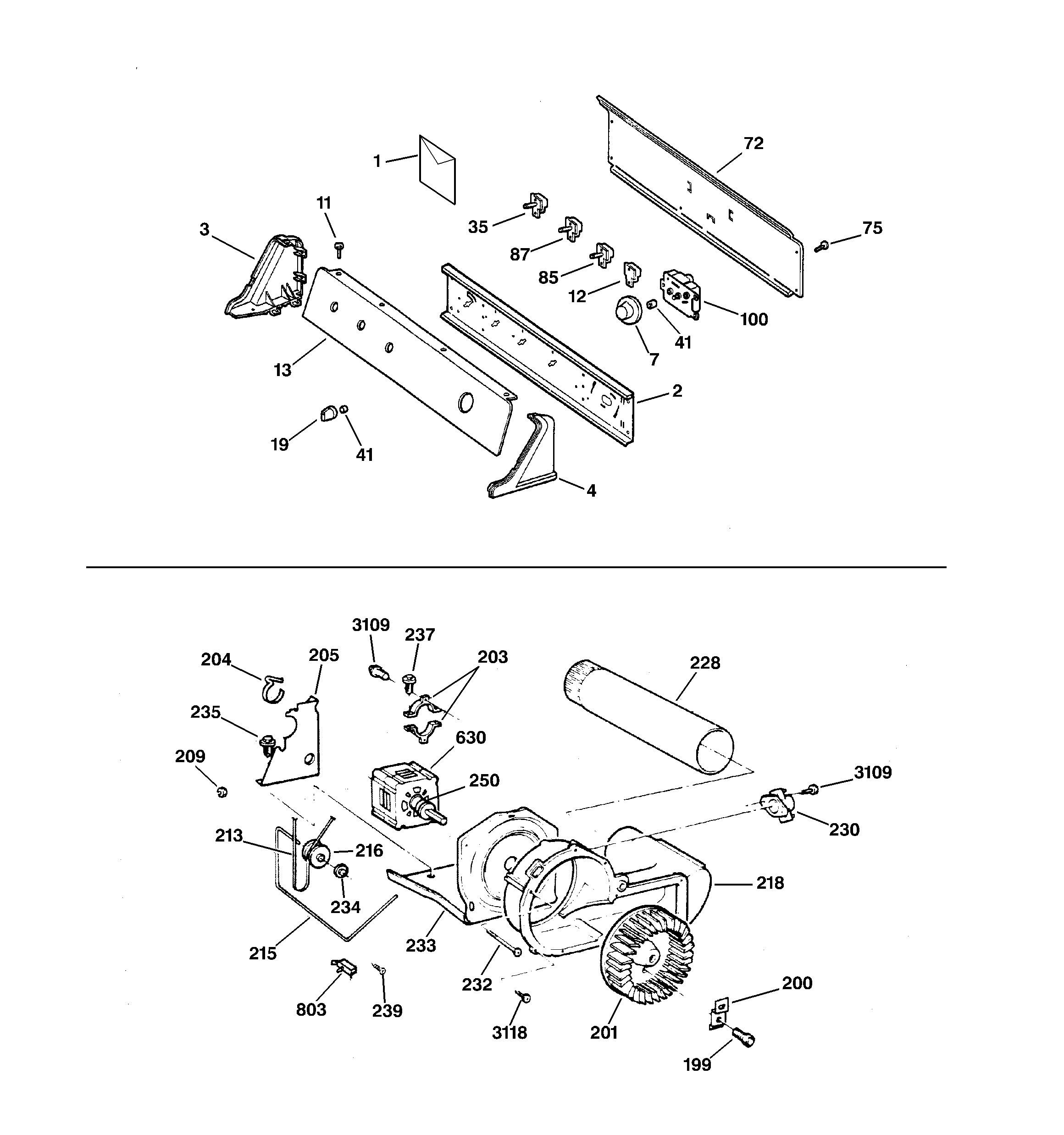 GE DNXR473GW0WW backsplash, blower & motor diagram