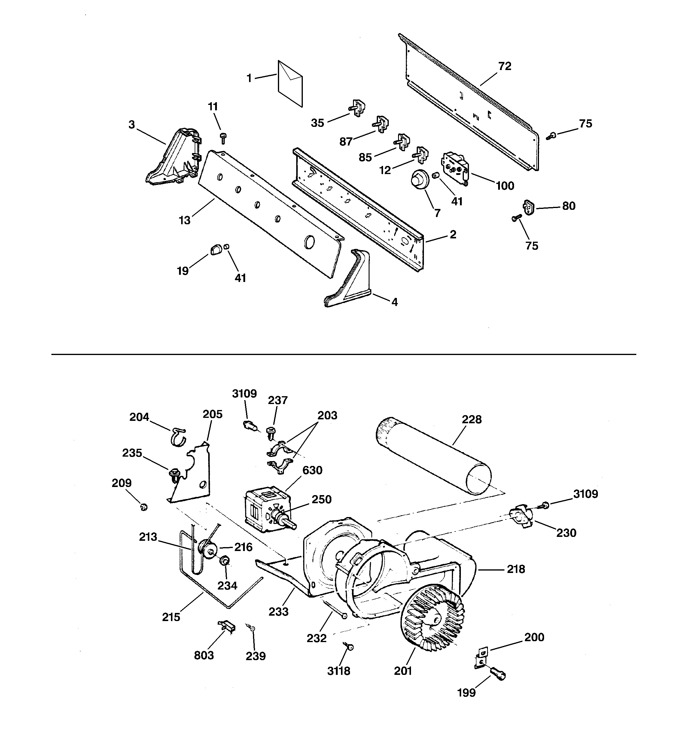GE DCSR473EV0AA backsplash, blower & motor diagram