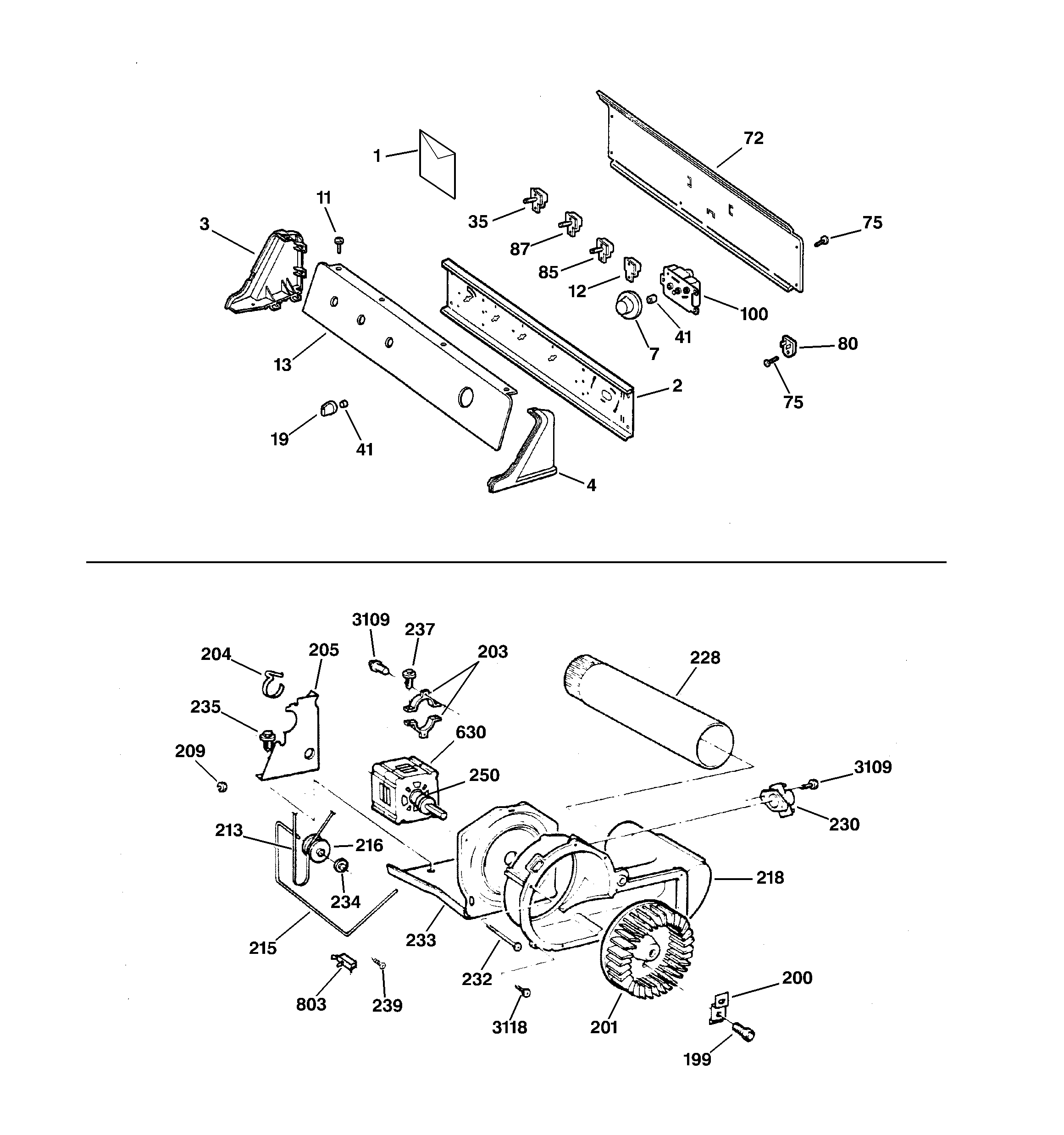 GE DJXR473EV0AA backsplash, blower & motor diagram