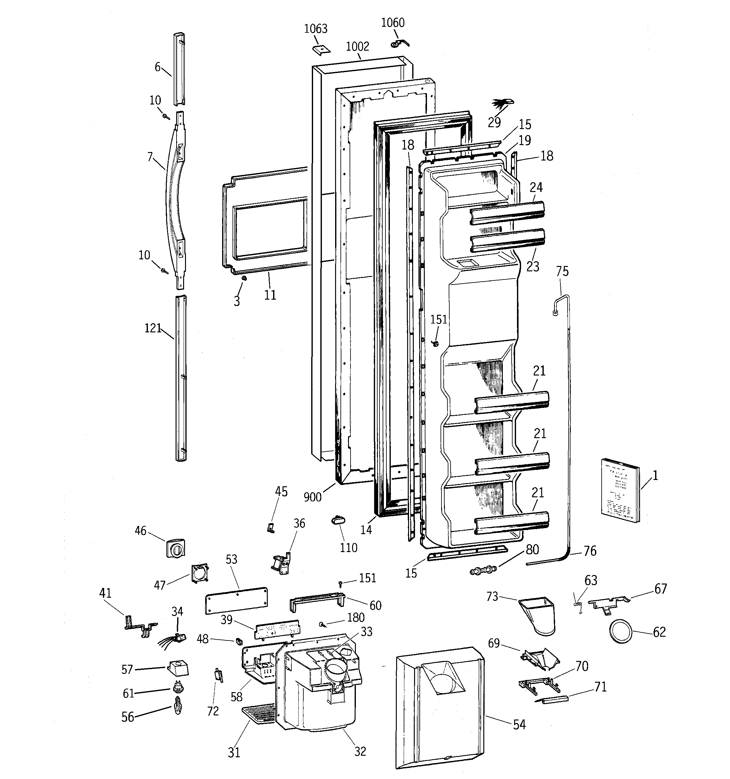 GE TRX22PPBABS freezer door diagram