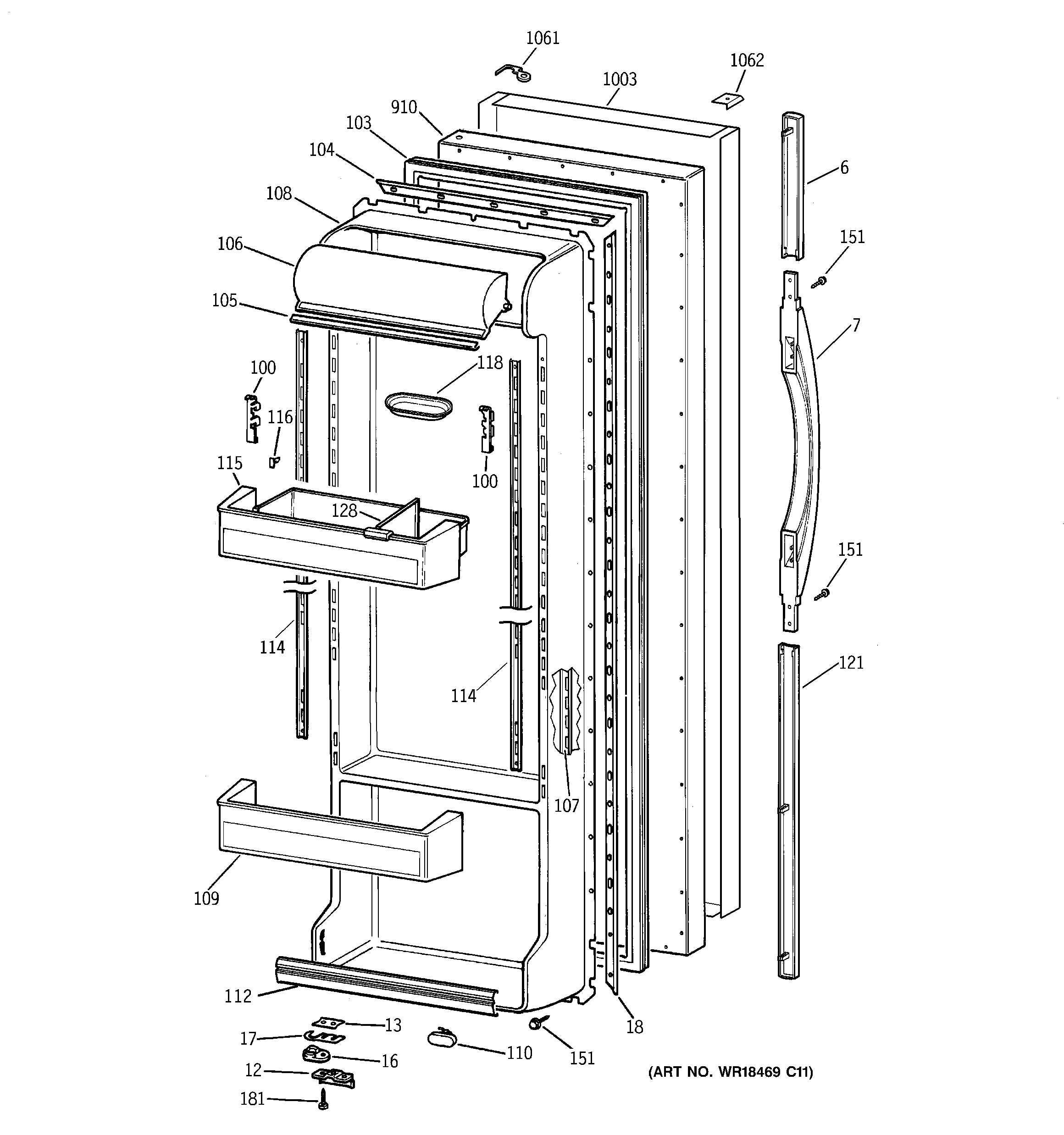 GE TRX22PPBABS fresh food door diagram
