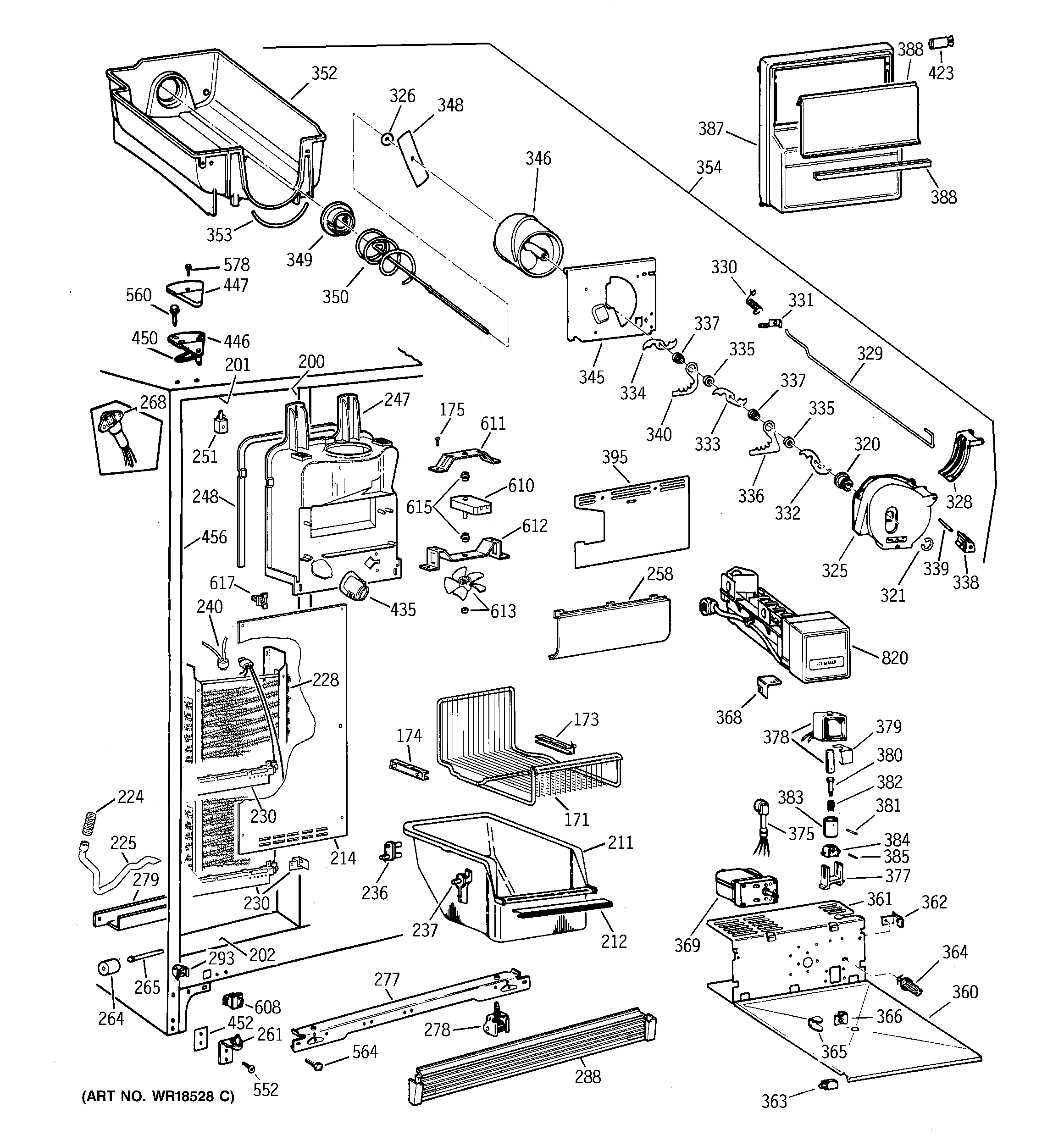 GE TRX22PPBABS freezer section diagram