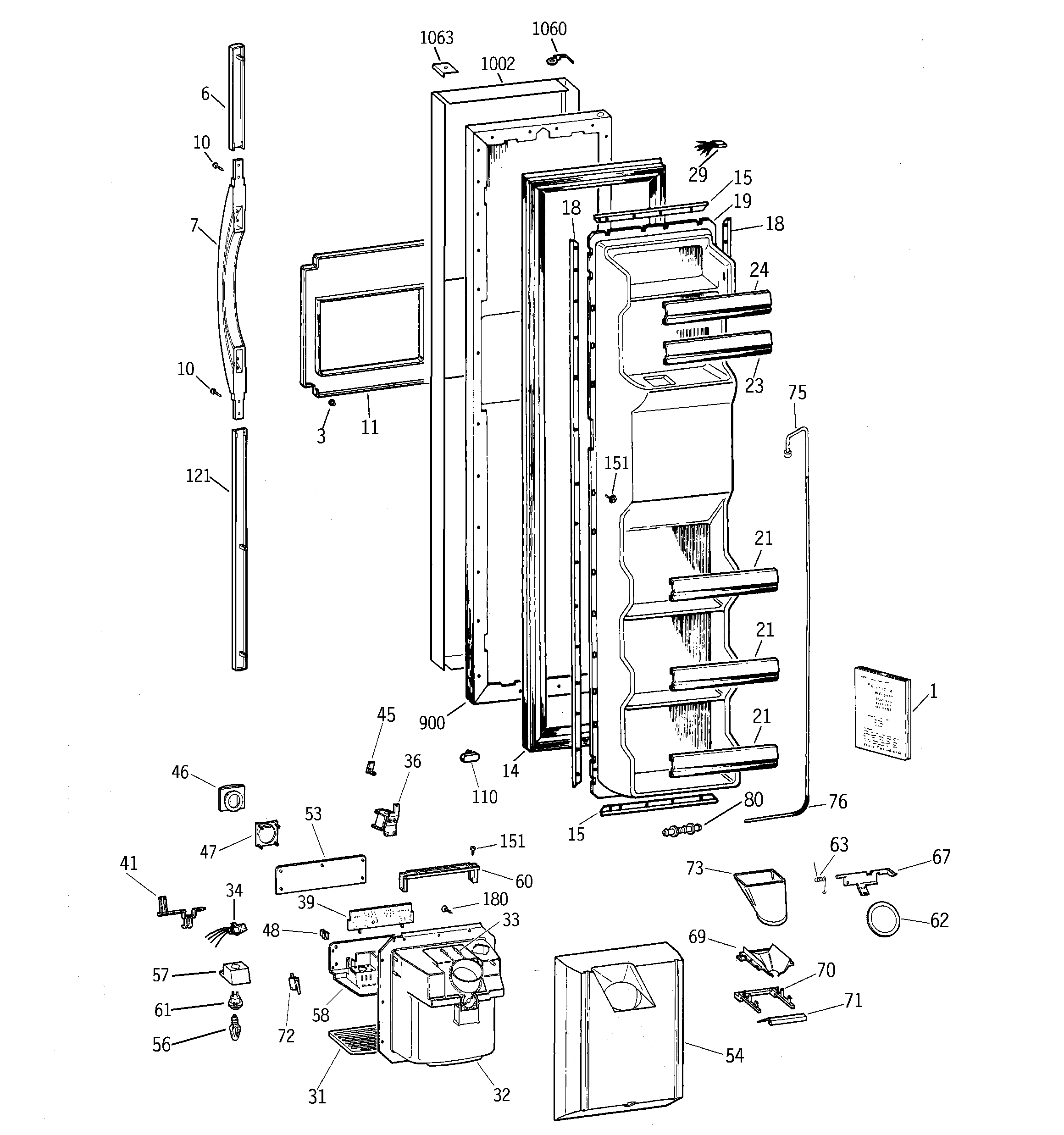 GE TRX22PPBBBS freezer door diagram