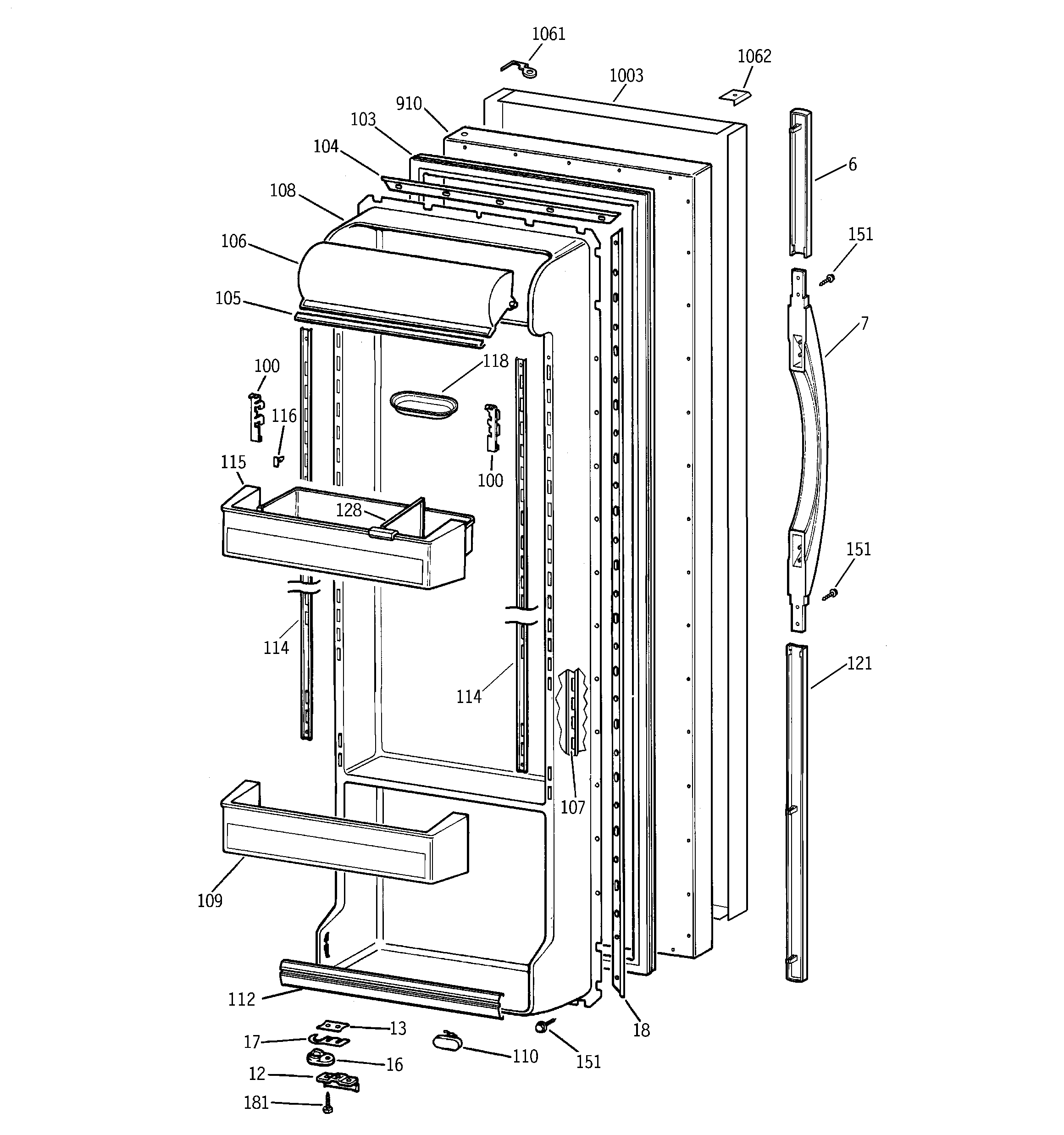 GE TRX22PPBBBS fresh food door diagram