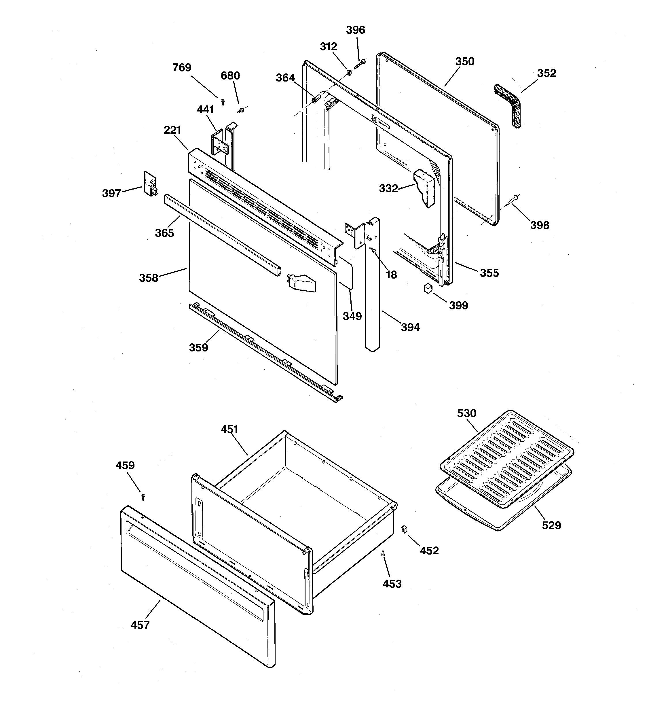 GE JBP21WA1 door & drawer parts diagram