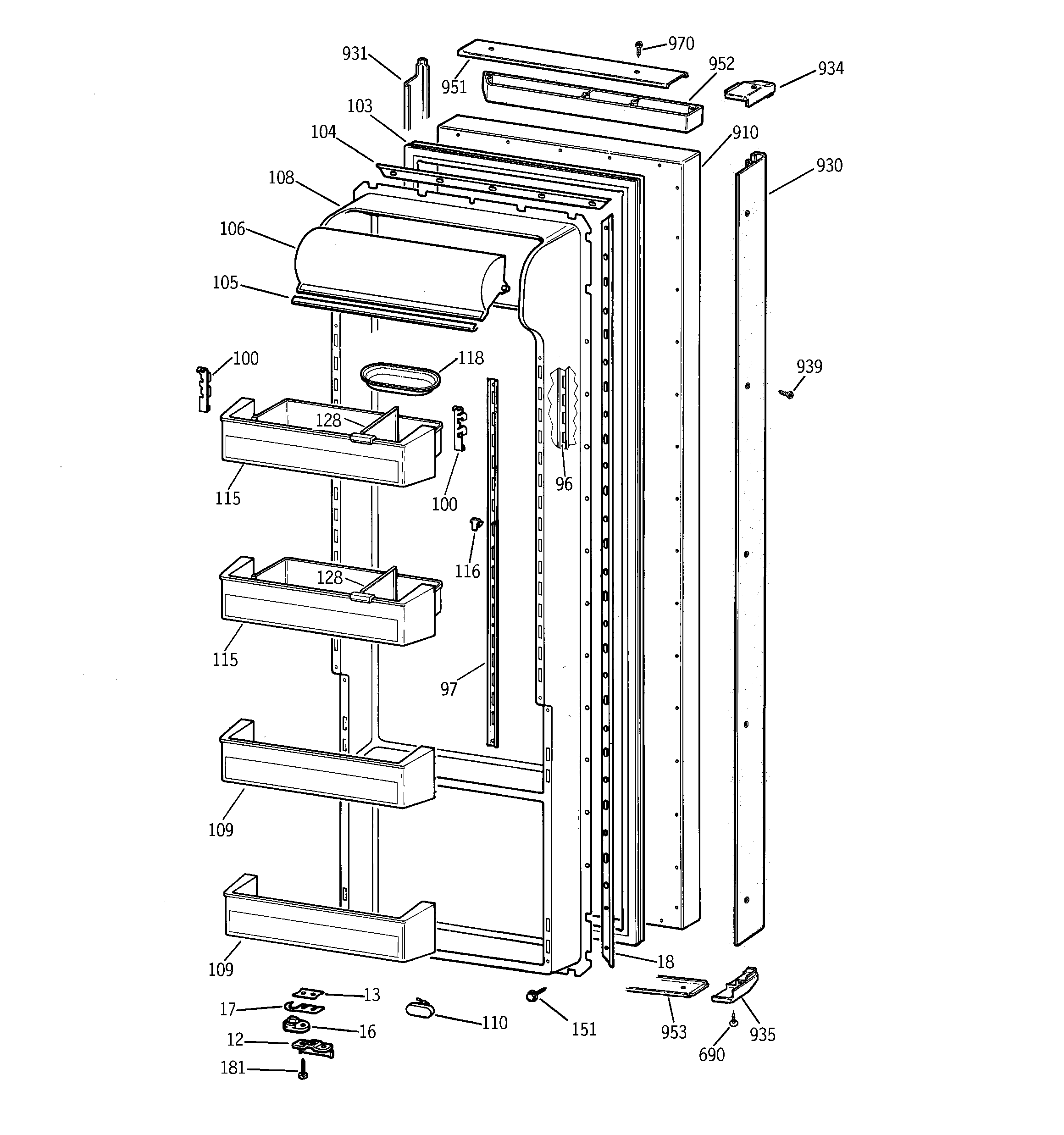 GE TPG21BRBBWW fresh food door diagram