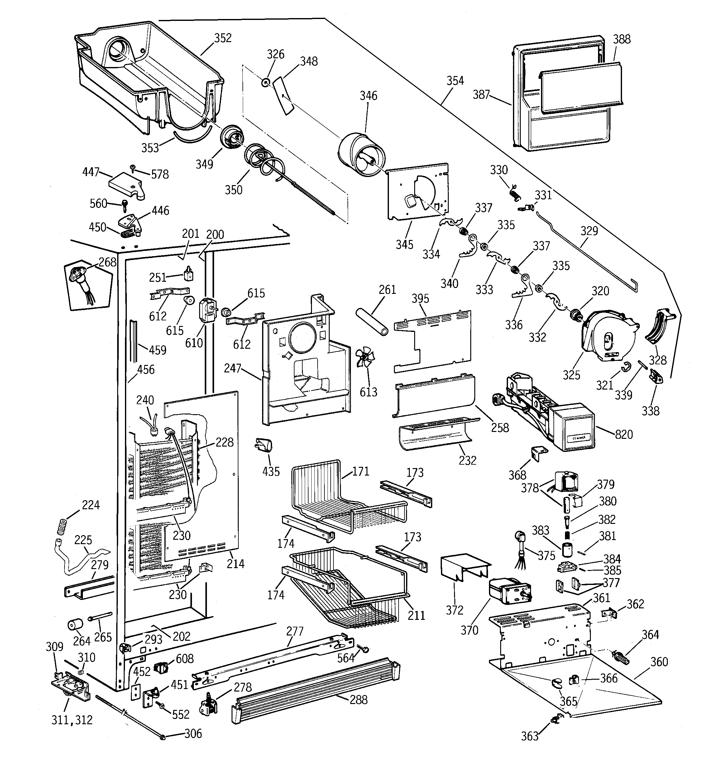GE TPG21JRBBBB freezer section diagram