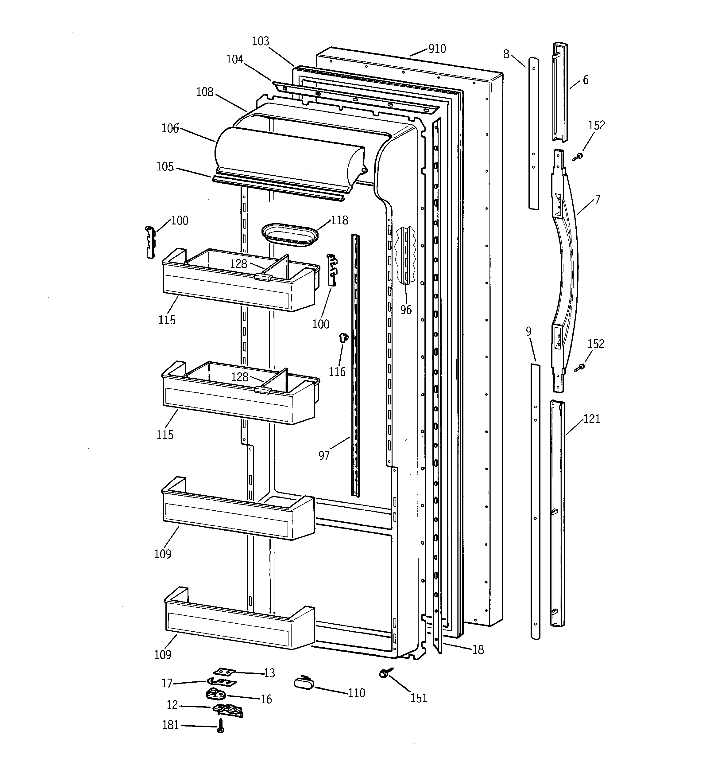 GE TPG21PRBBBB fresh food door diagram