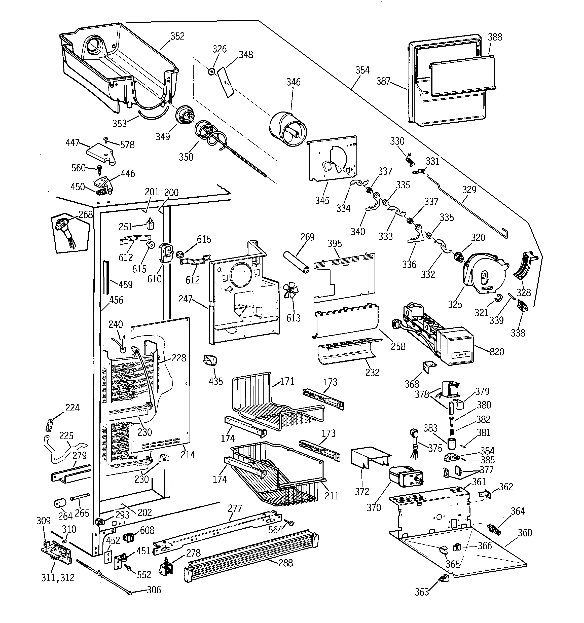 GE TPG21PRBBBB freezer section diagram