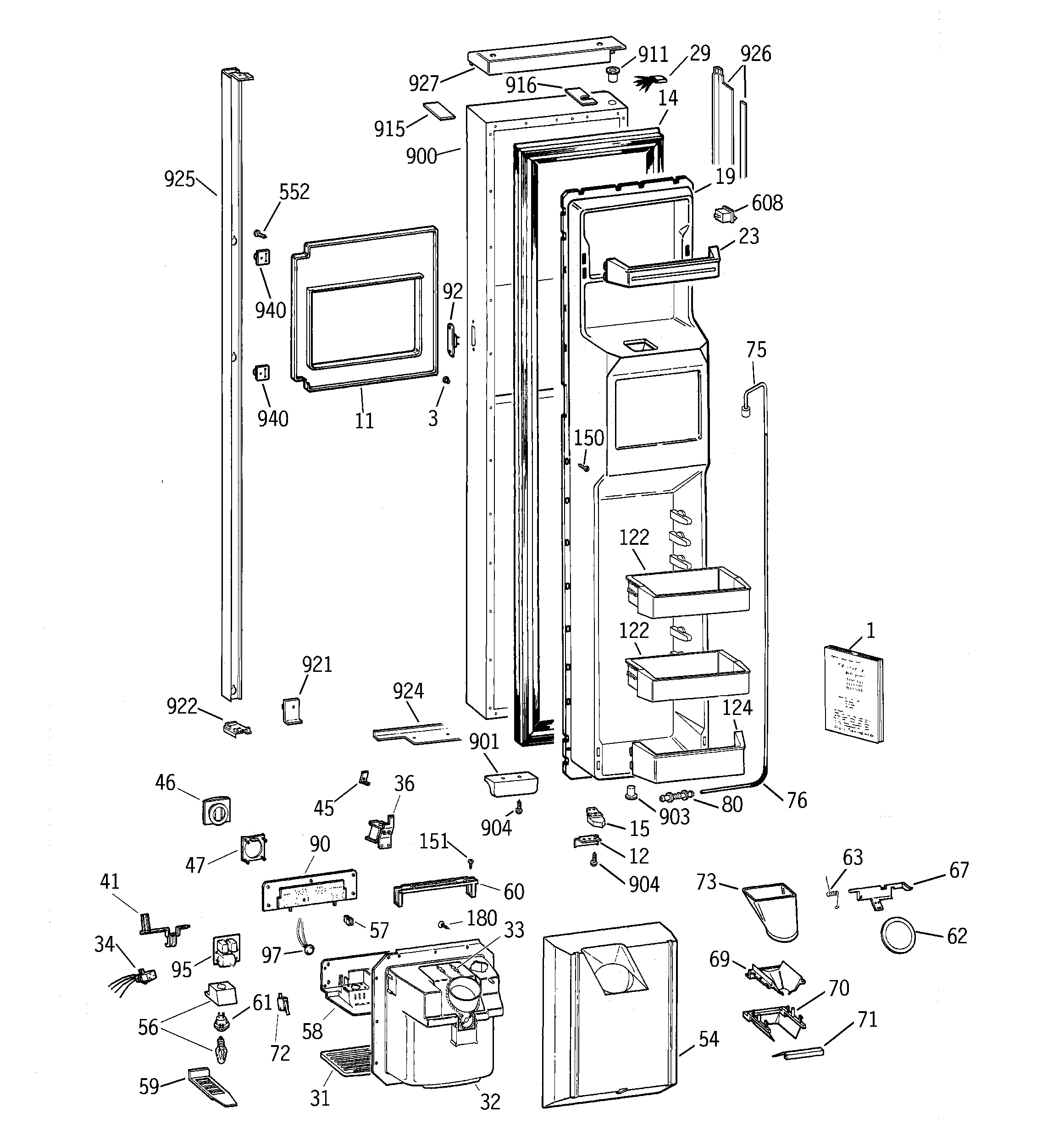 GE TPG24BFBBWW freezer door diagram