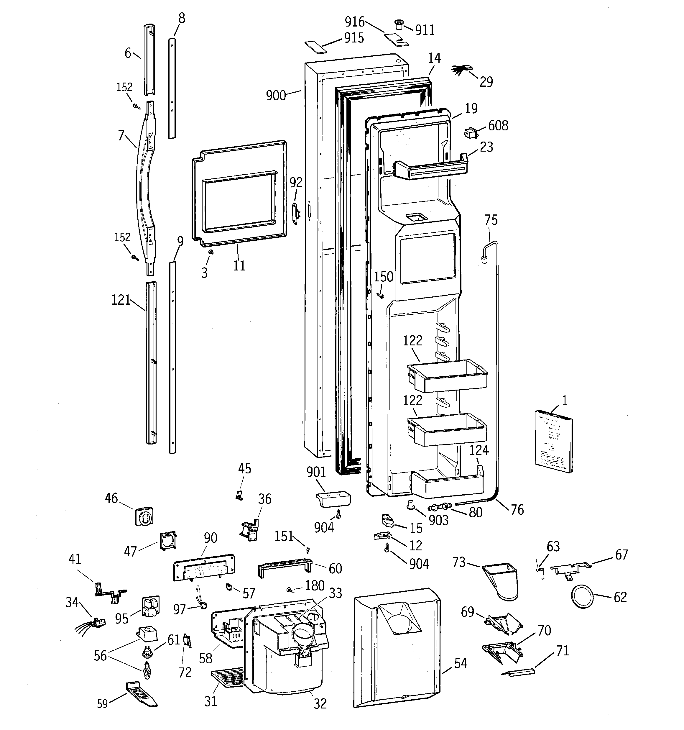 GE TPG24PFBBBB freezer door diagram