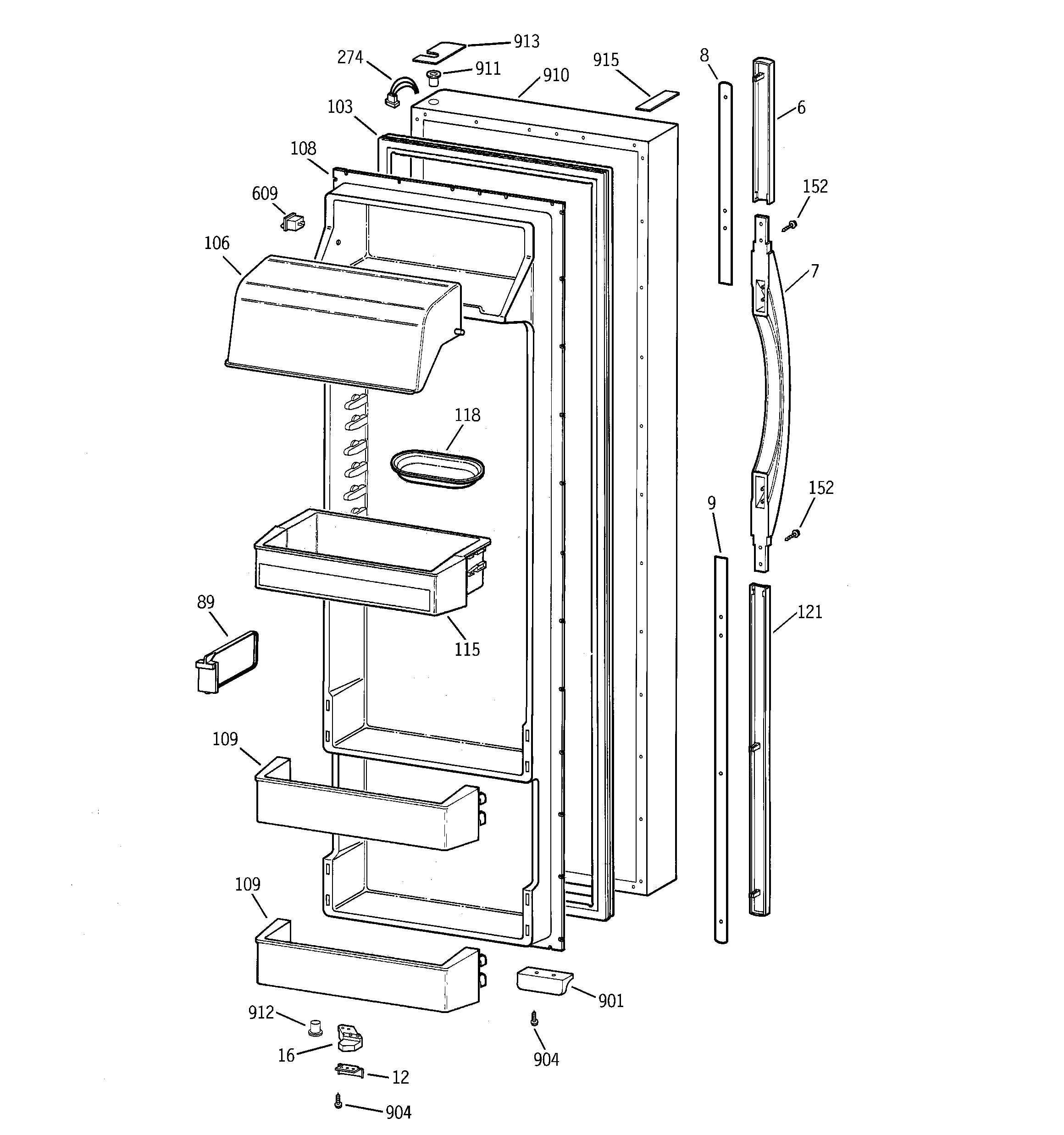 GE TPG24PRBBWW fresh food door diagram