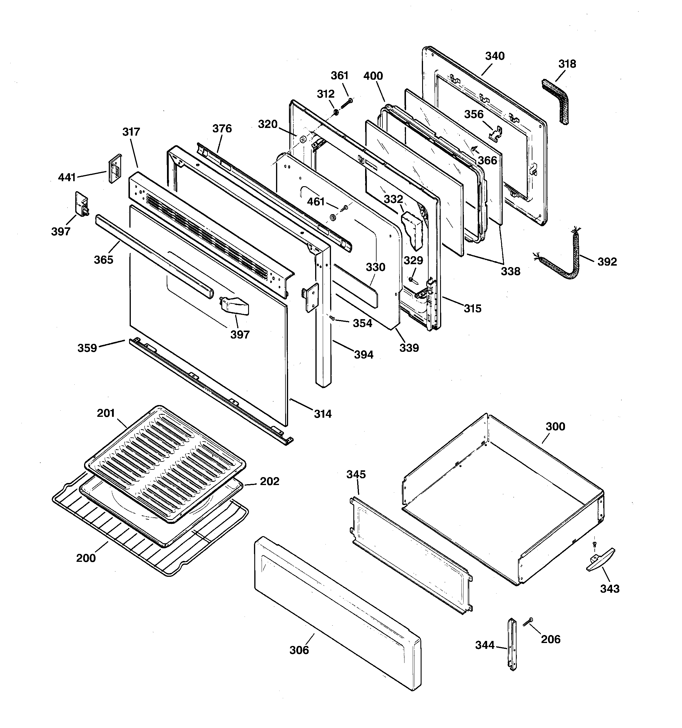 GE JGBP35GRA2WW door & drawer parts diagram