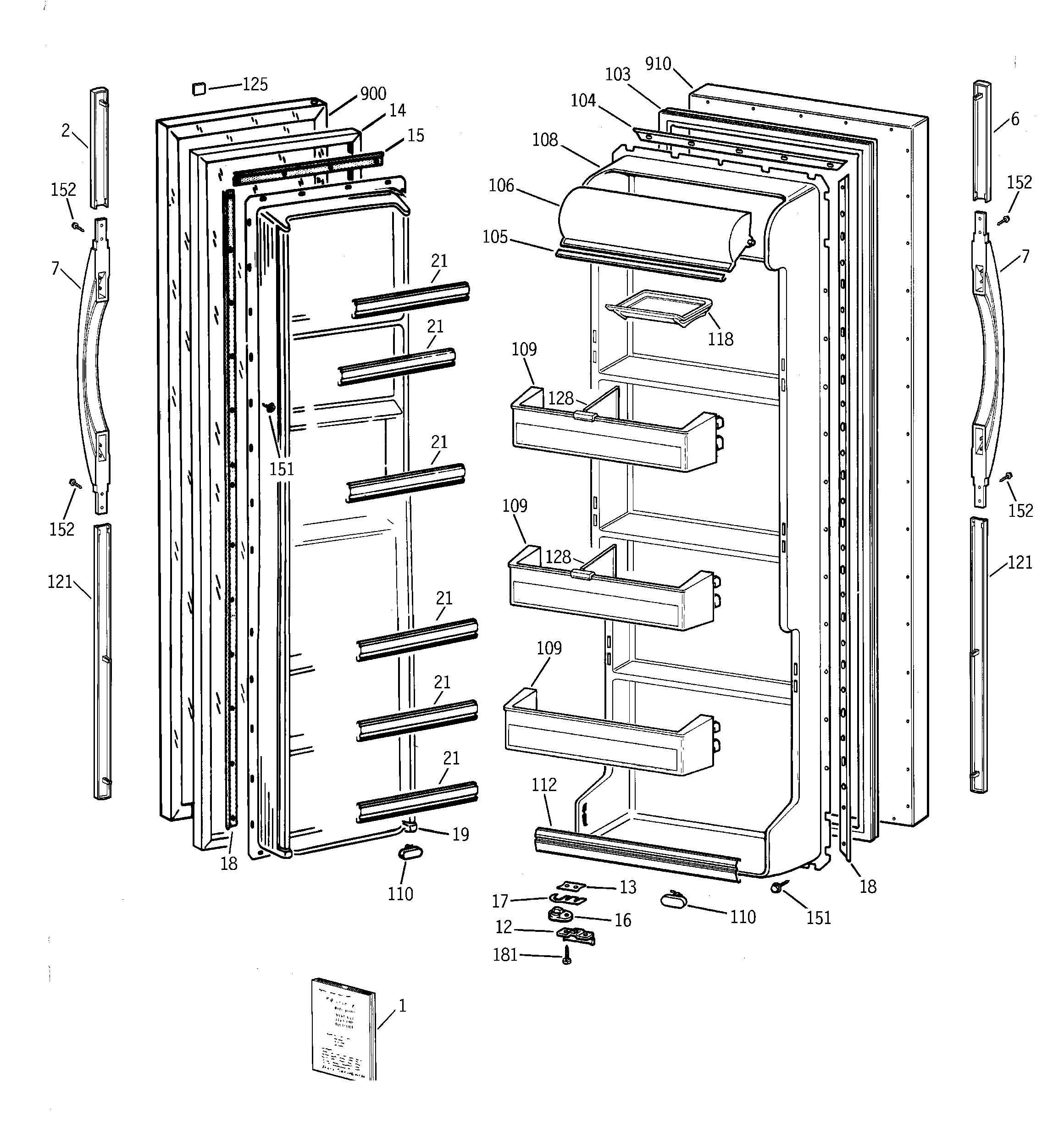 GE TFT20JABBWW doors diagram