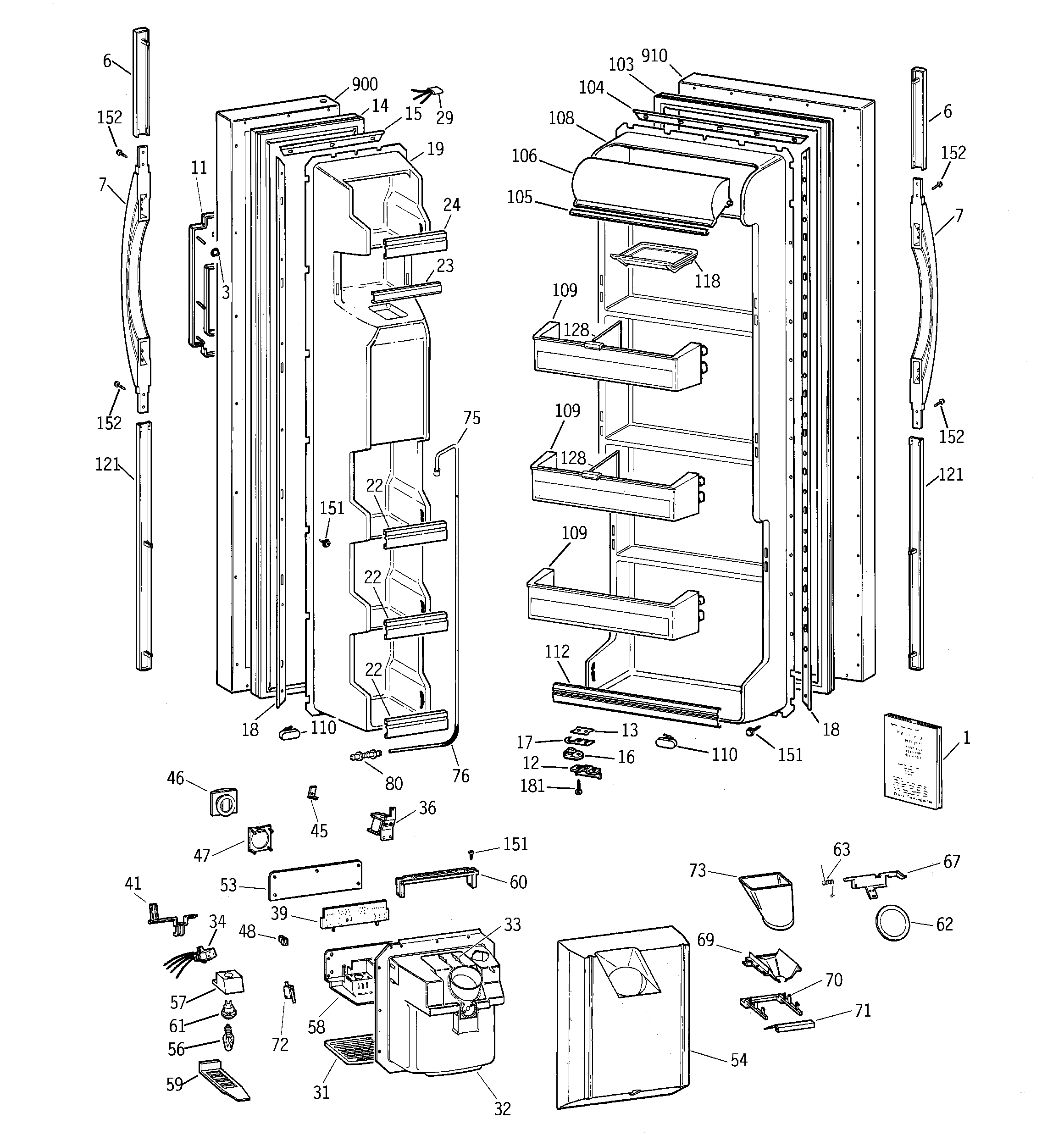 GE TFZ20JRBBWW doors diagram