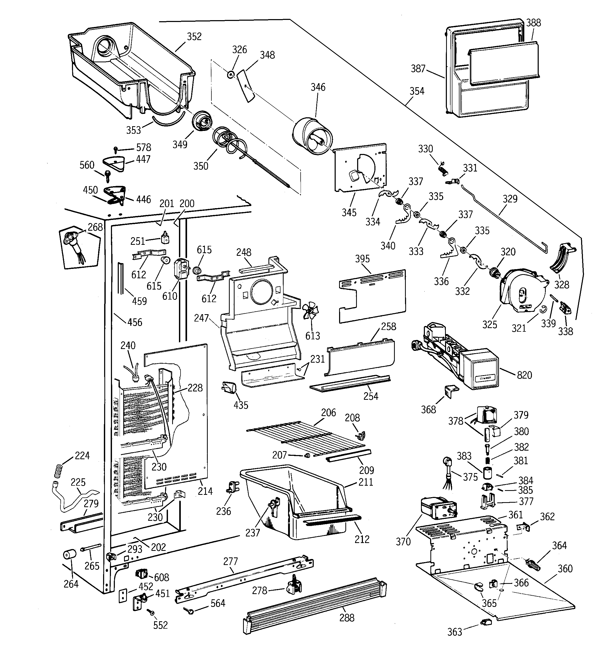 GE TFZ20JRBBWW freezer section diagram