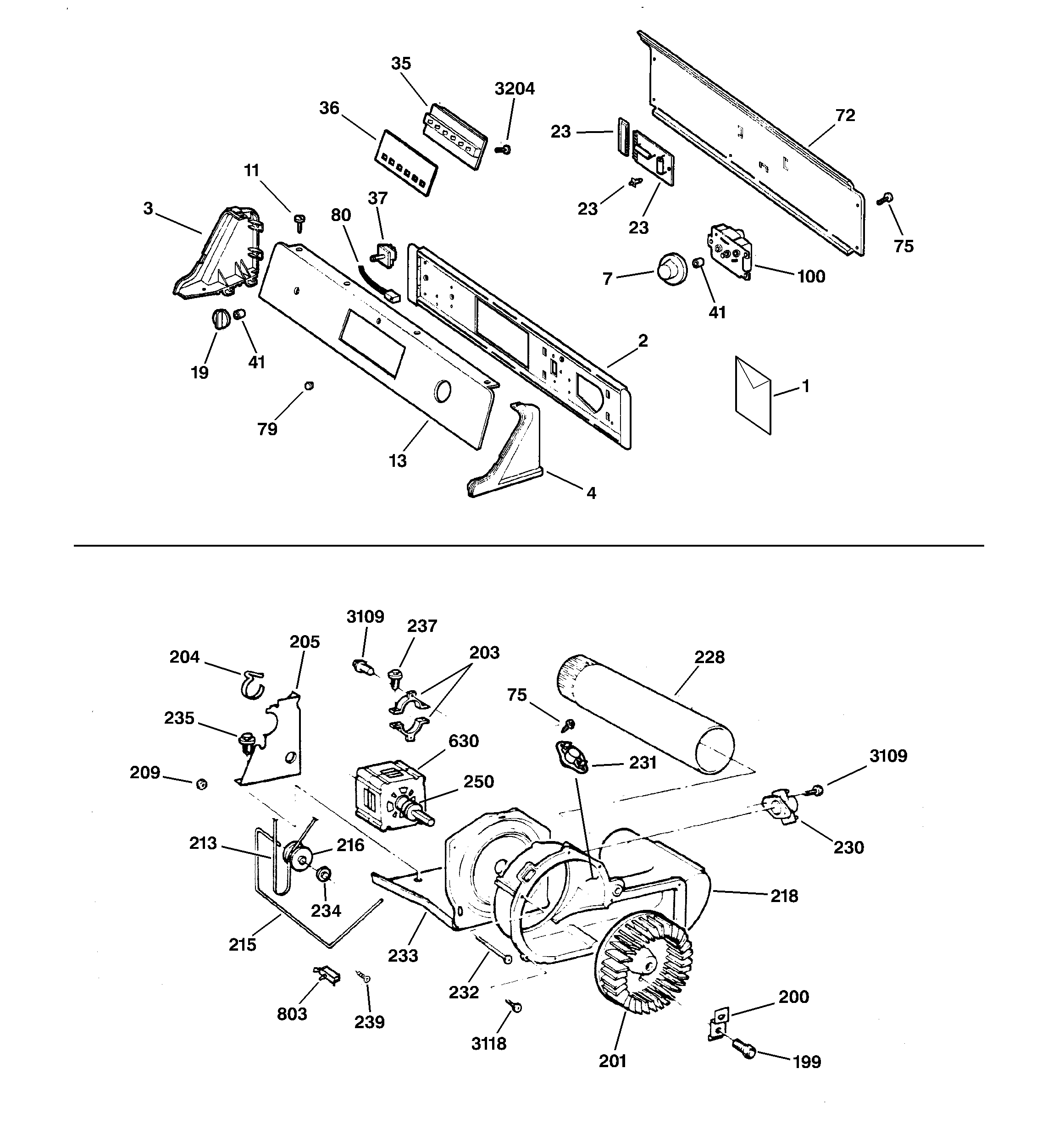 GE DPSF505EW1AA backsplash, blower & motor diagram