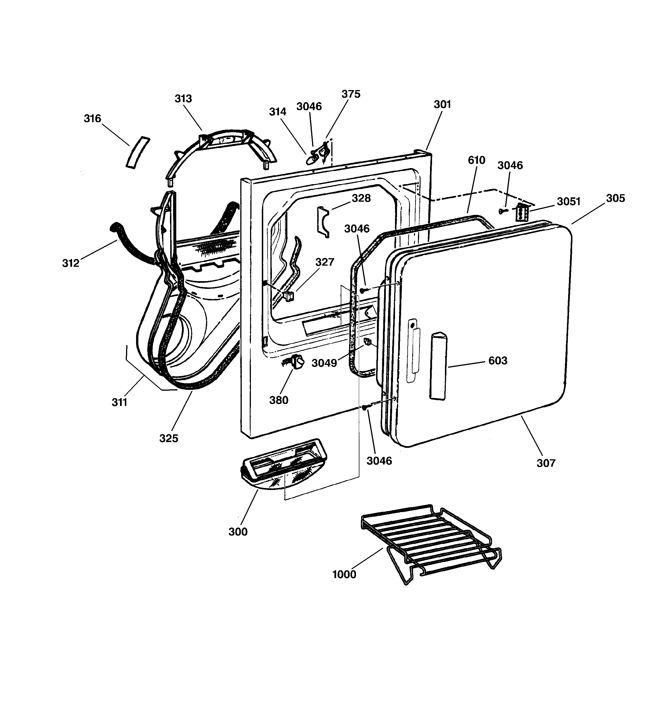 GE DPSF505EW1AA front panel & door diagram