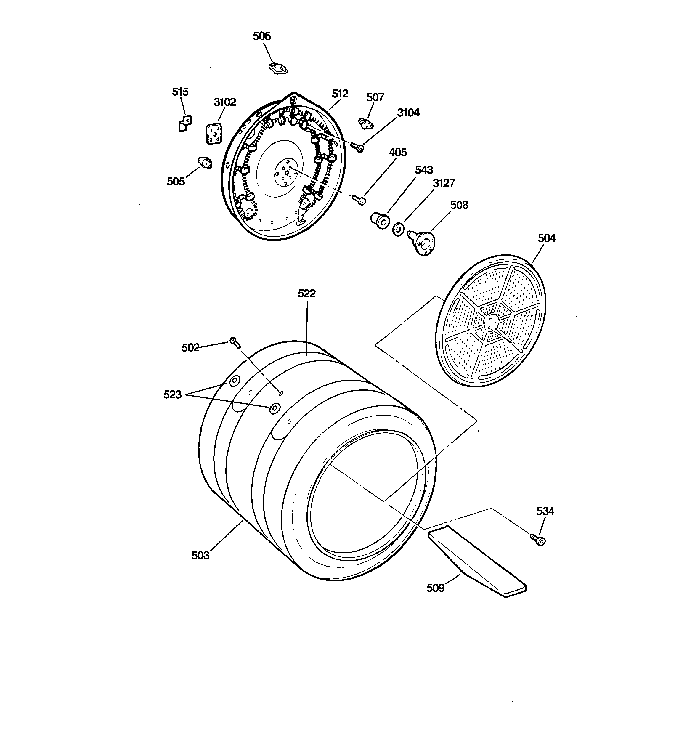 GE DPSF505EW1AA drum diagram