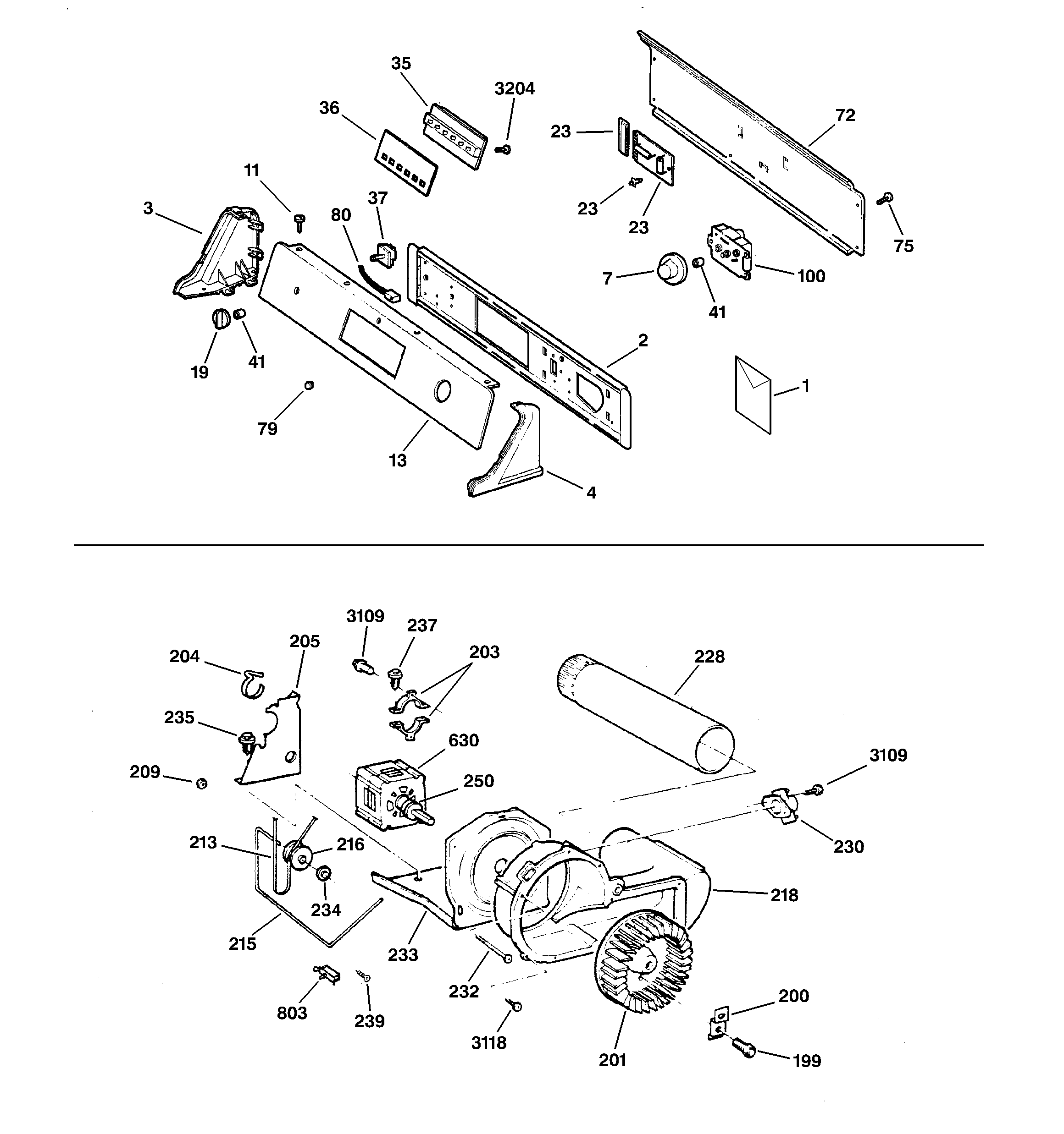 GE DPSF505GW1AA backsplash, blower & motor diagram