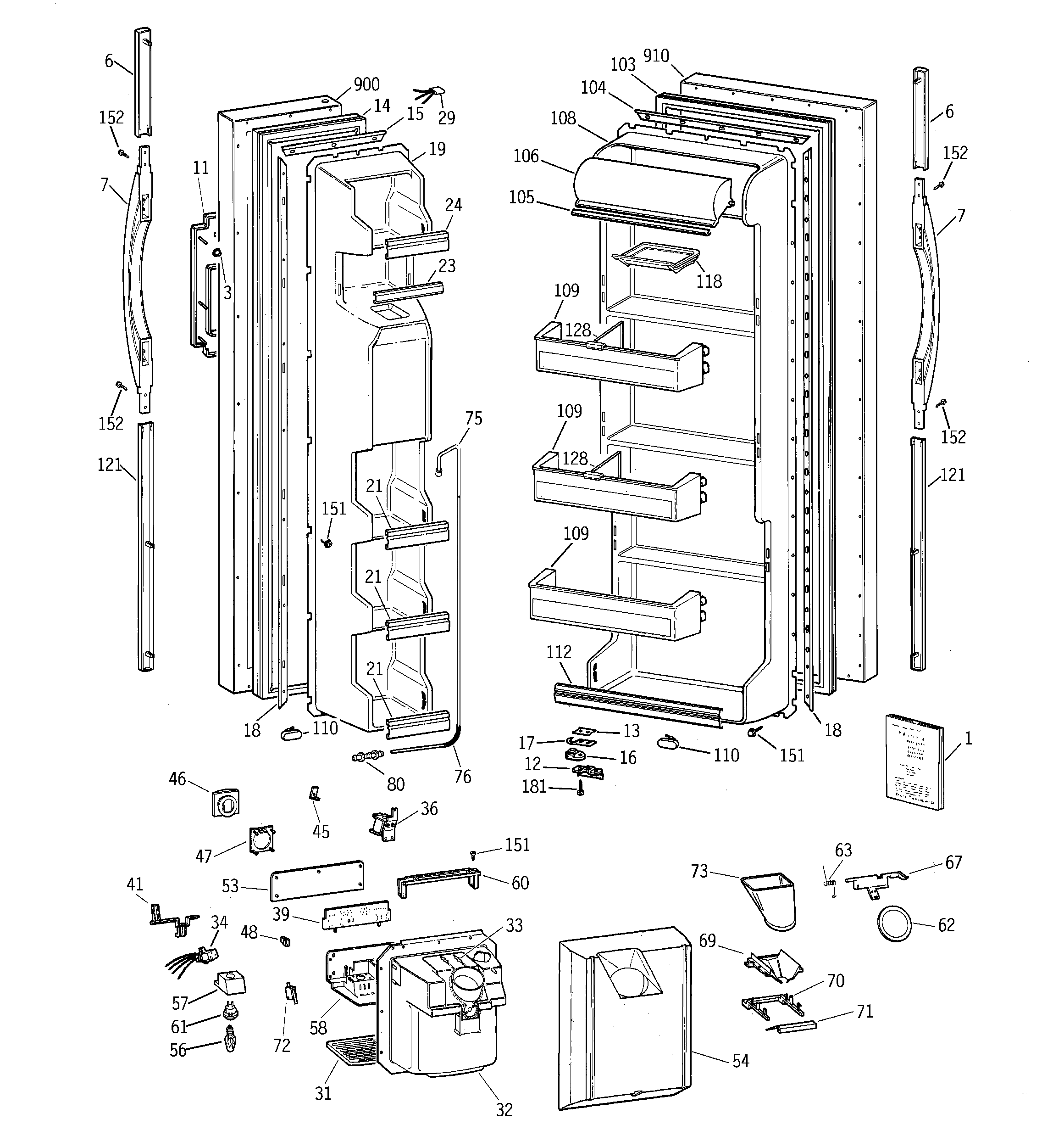 GE TFT20JRBBAA doors diagram