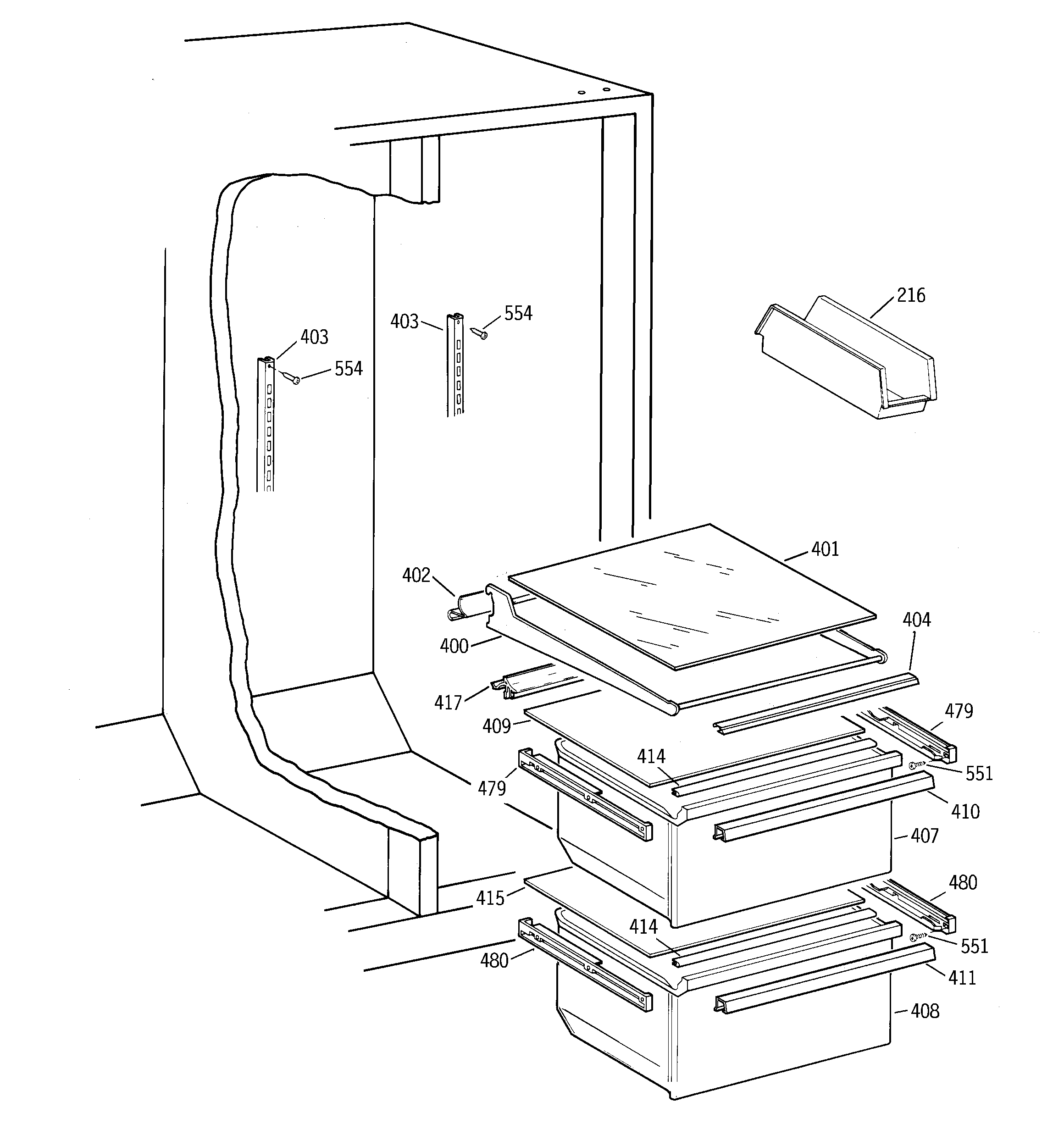 GE TFT20JRBBAA fresh food section diagram