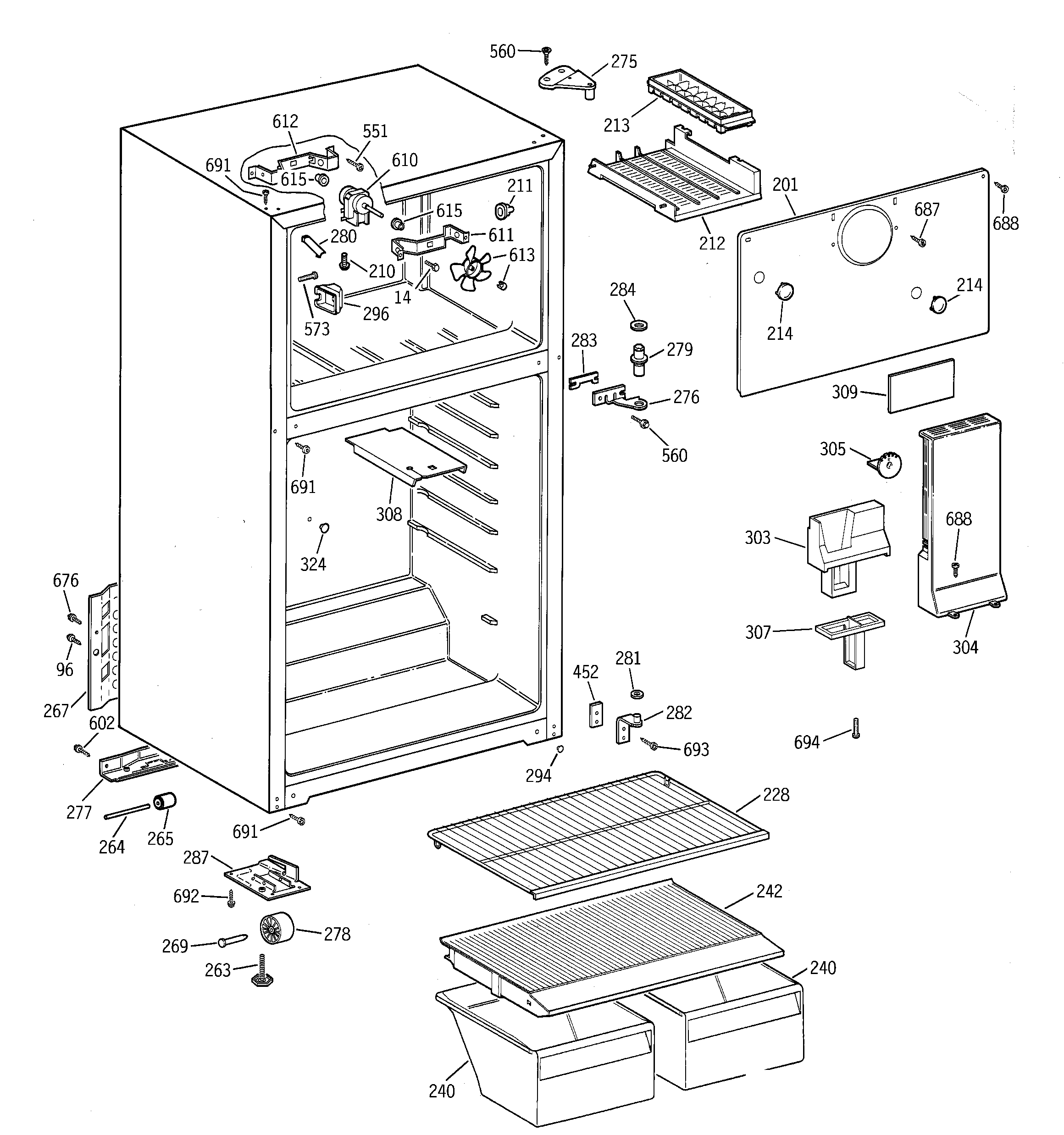 GE TBX16SYBHRAA cabinet diagram