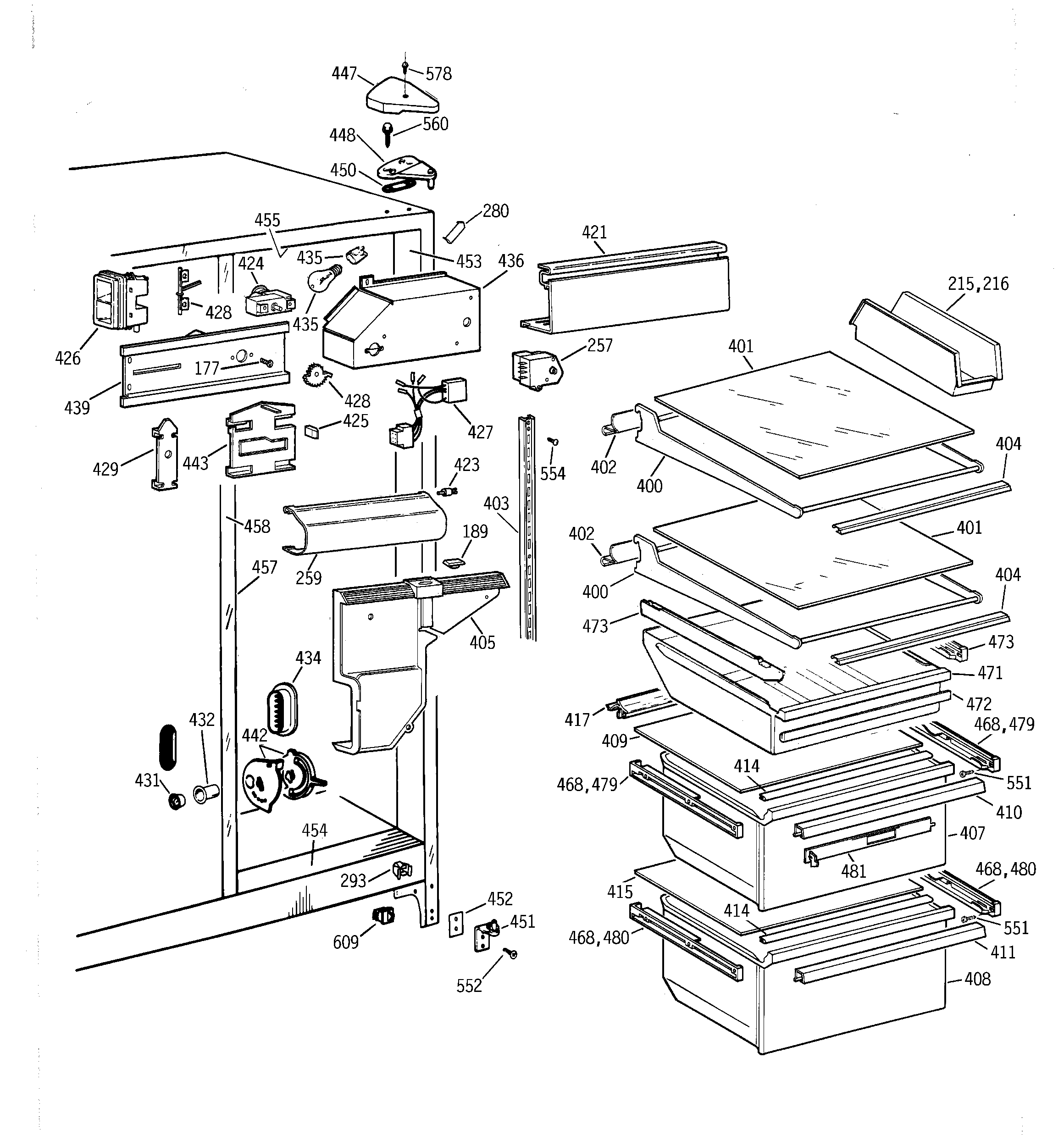 GE TFT22JABBAA fresh food section diagram