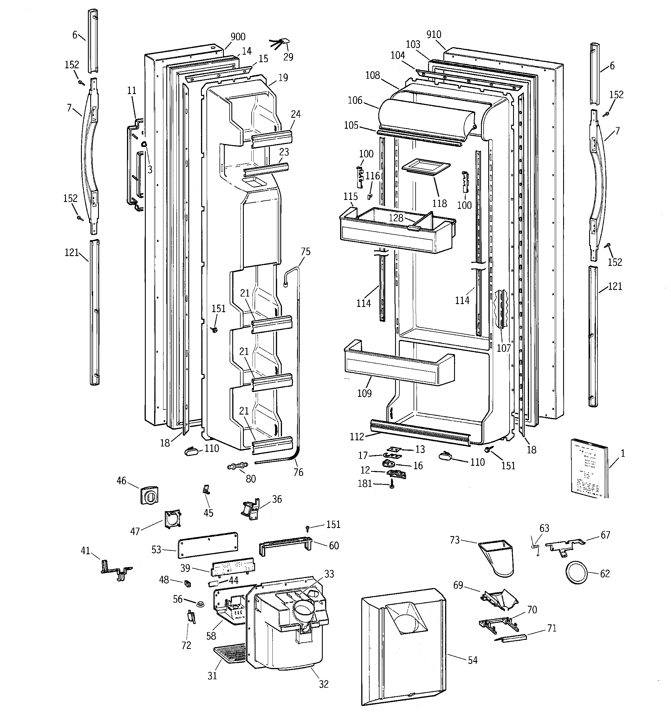 GE TFT22JWBBWW doors diagram