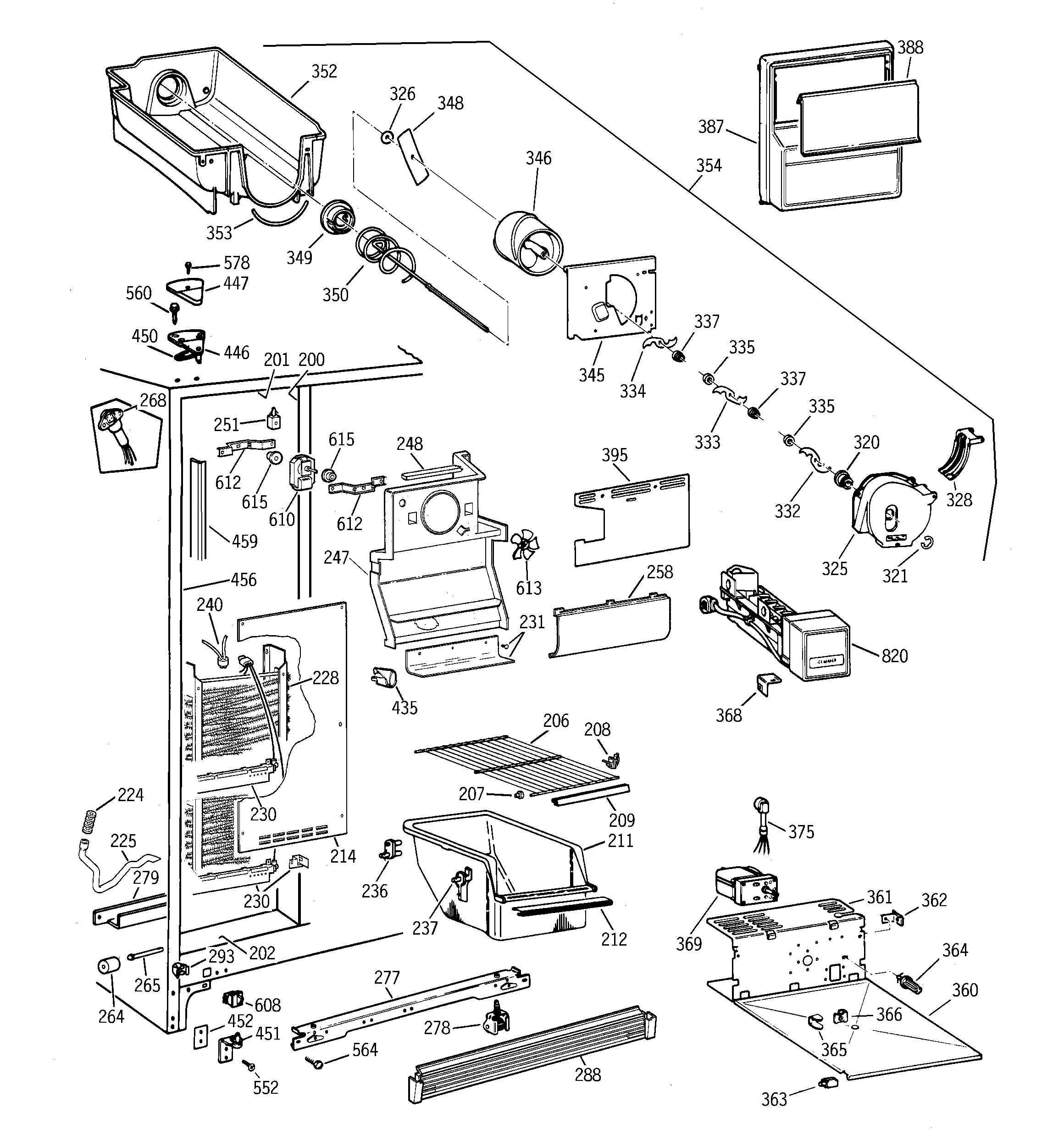 GE TFT22JWBBWW freezer section diagram