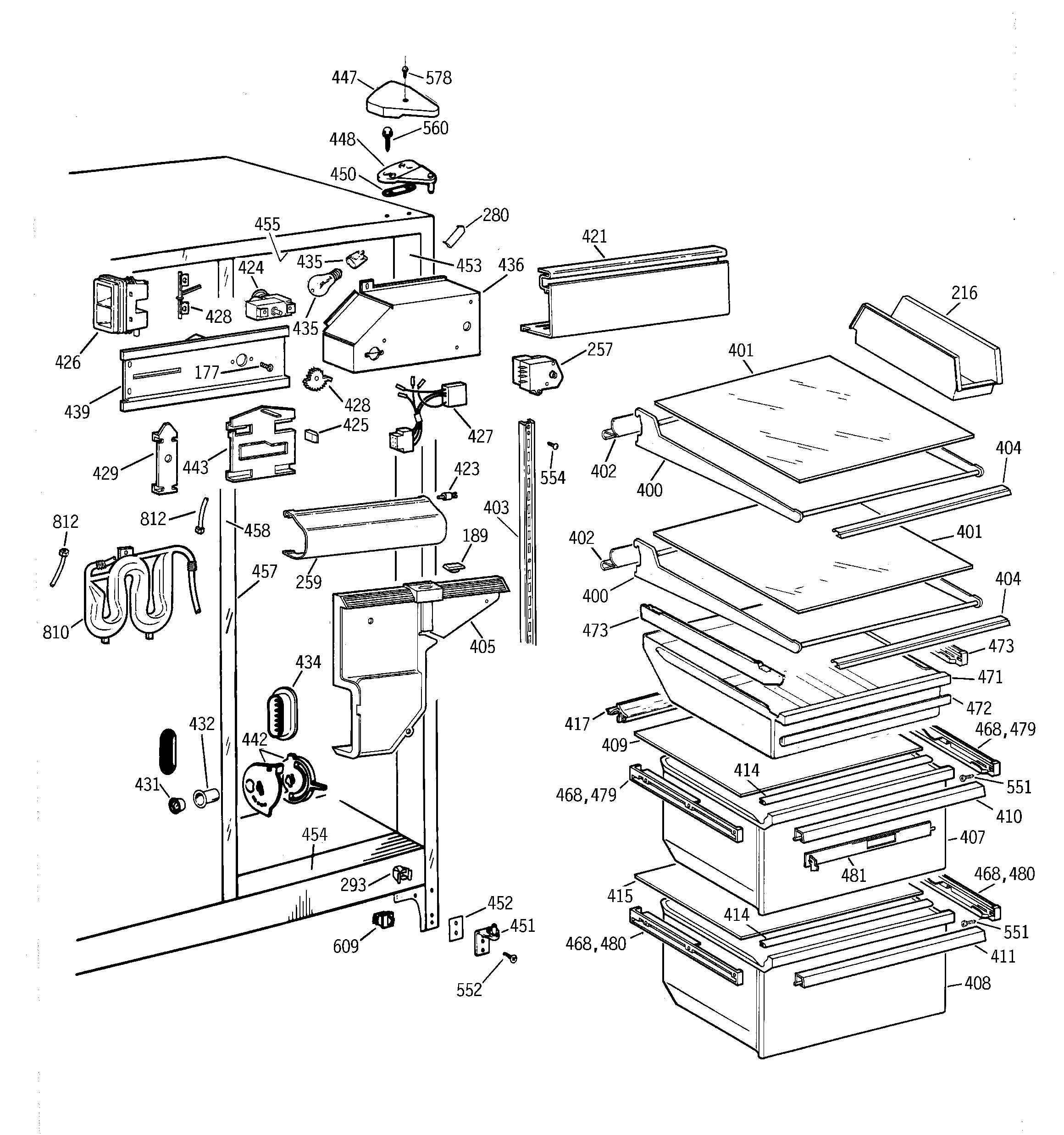 GE TFT22JWBBWW fresh food section diagram