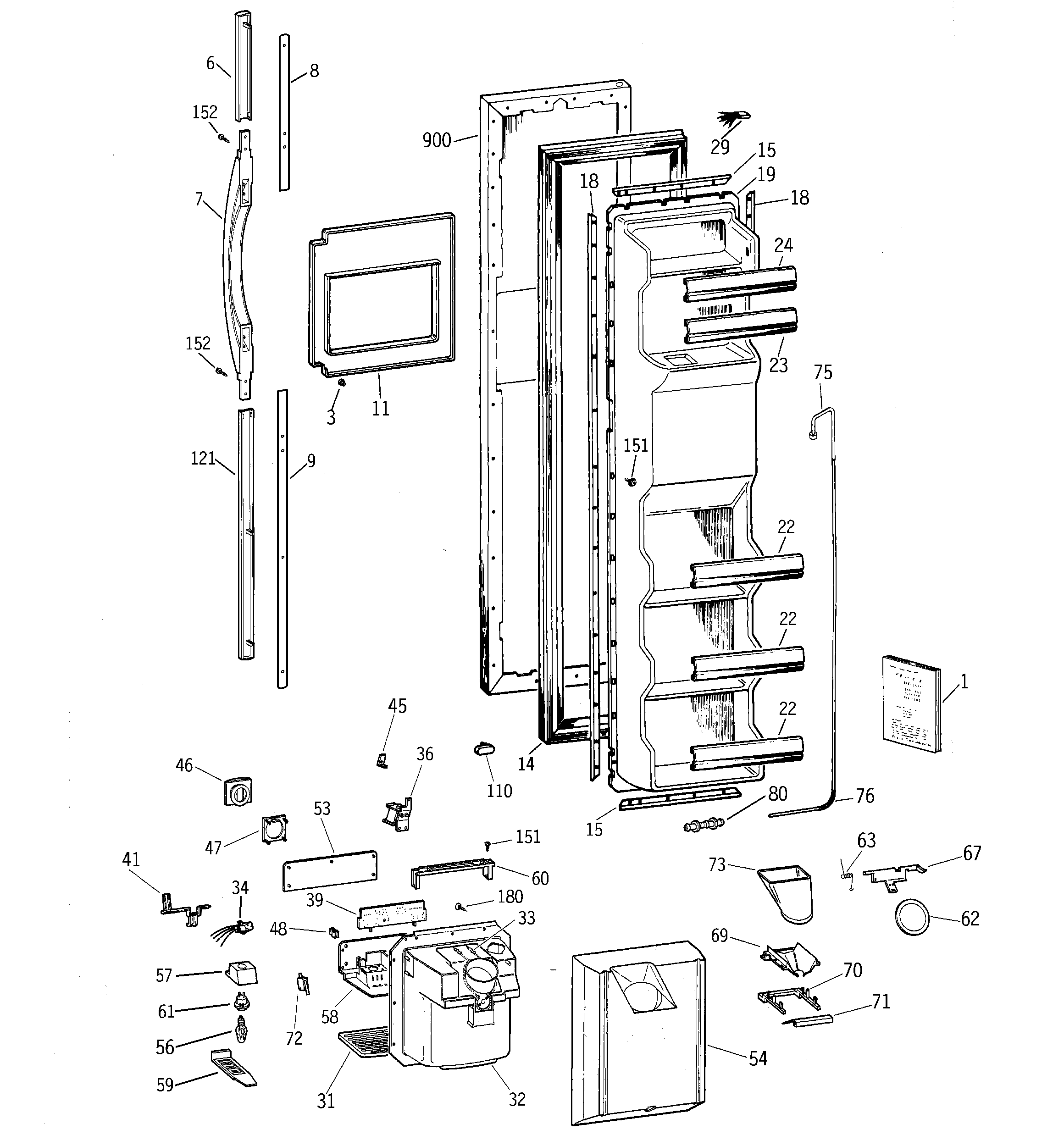 GE TFZ22PRBBWW freezer door diagram
