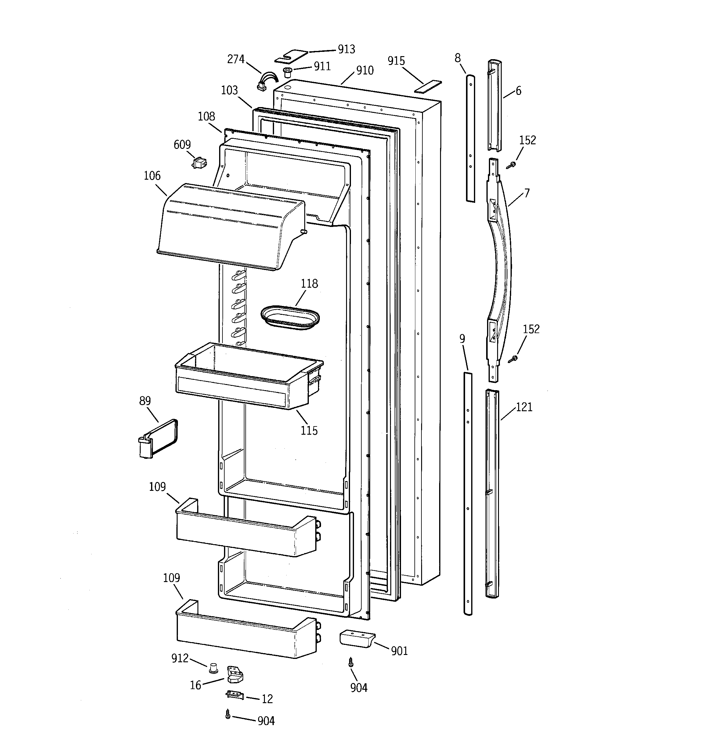 GE TPJ24PRBBBB fresh food door diagram