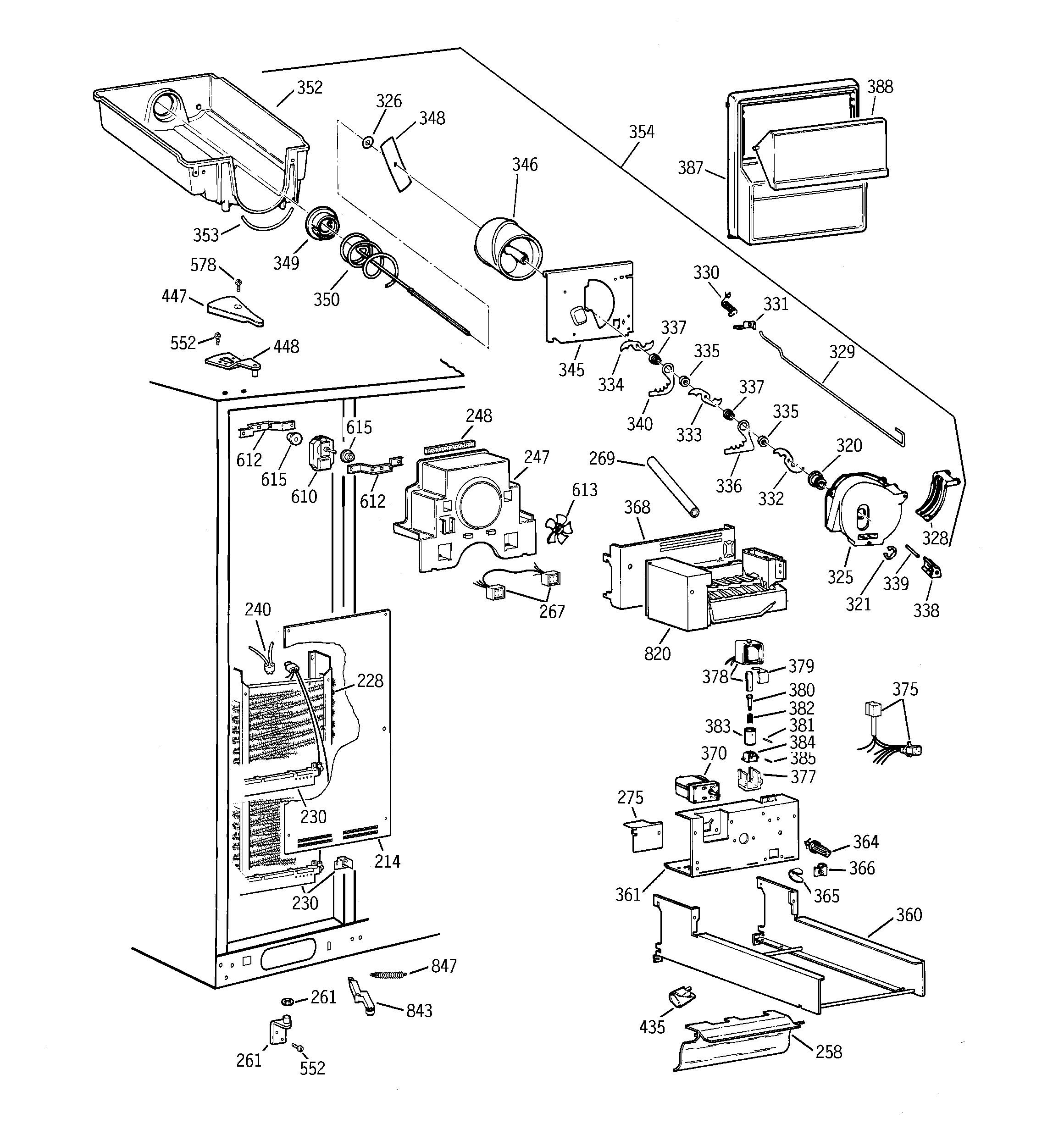 GE TPJ24PRBBBB freezer section diagram