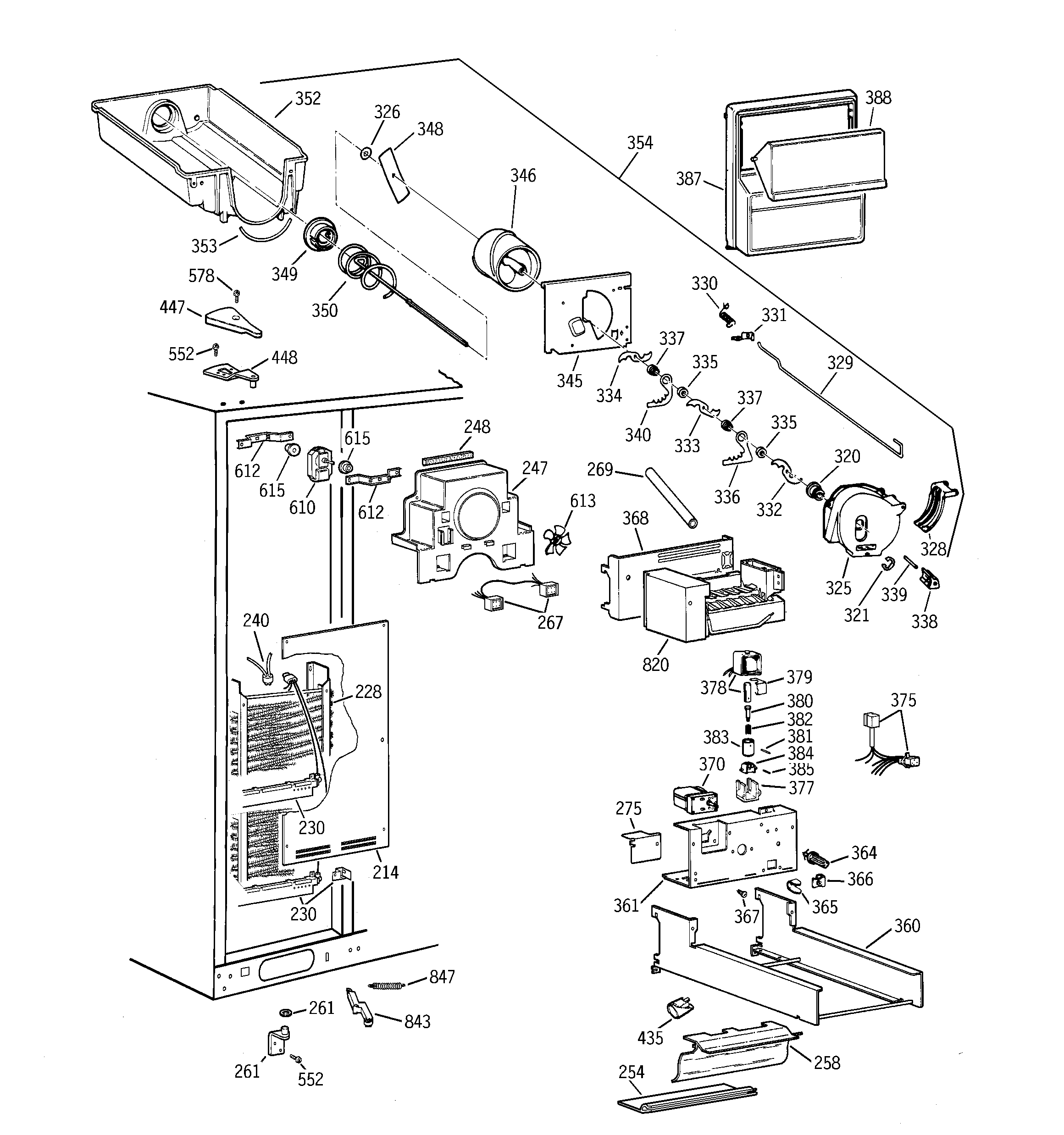 GE TPK24PFBBAA freezer section diagram