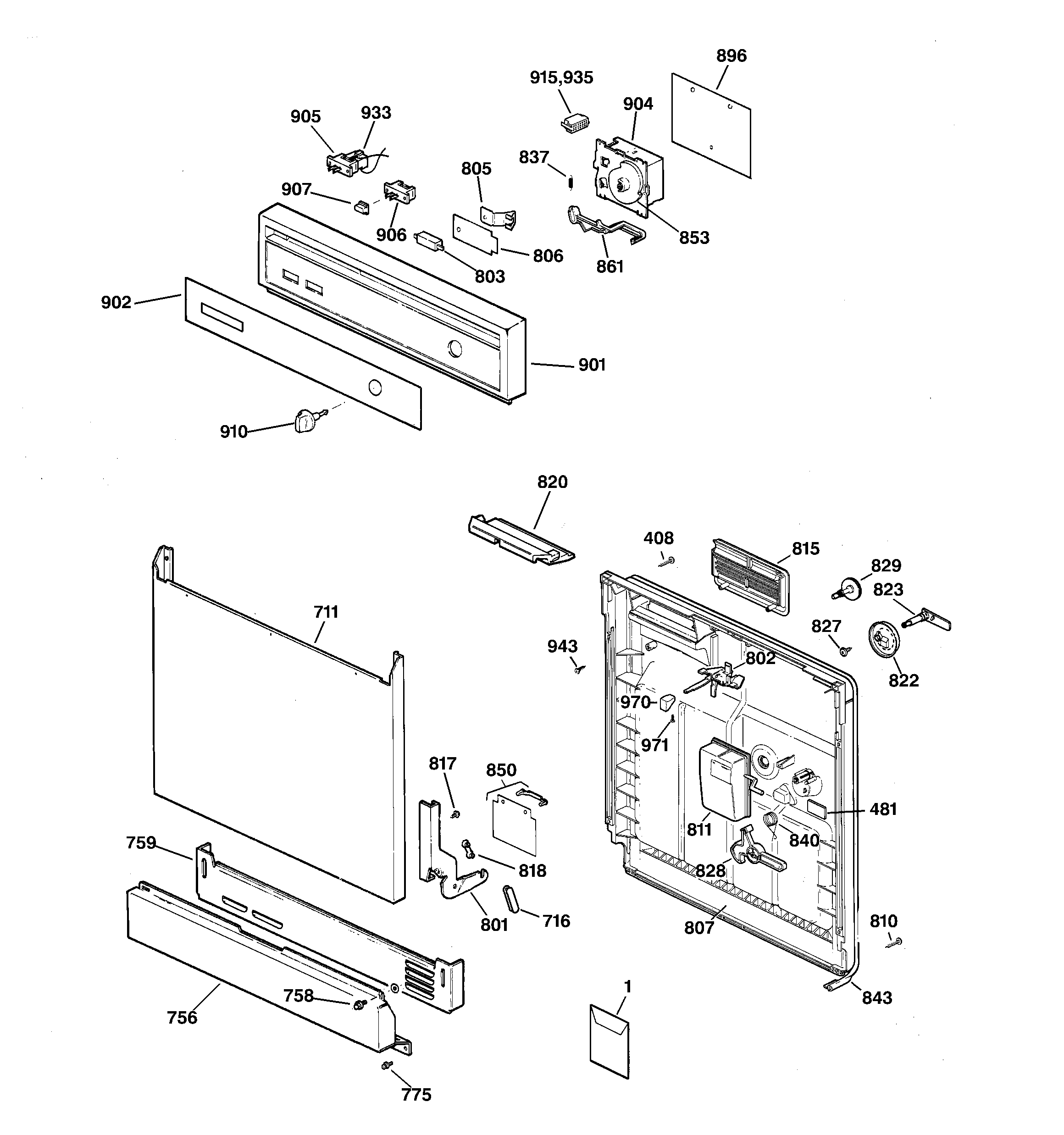 GE GSD2230Z04WW escutcheon & door assembly diagram