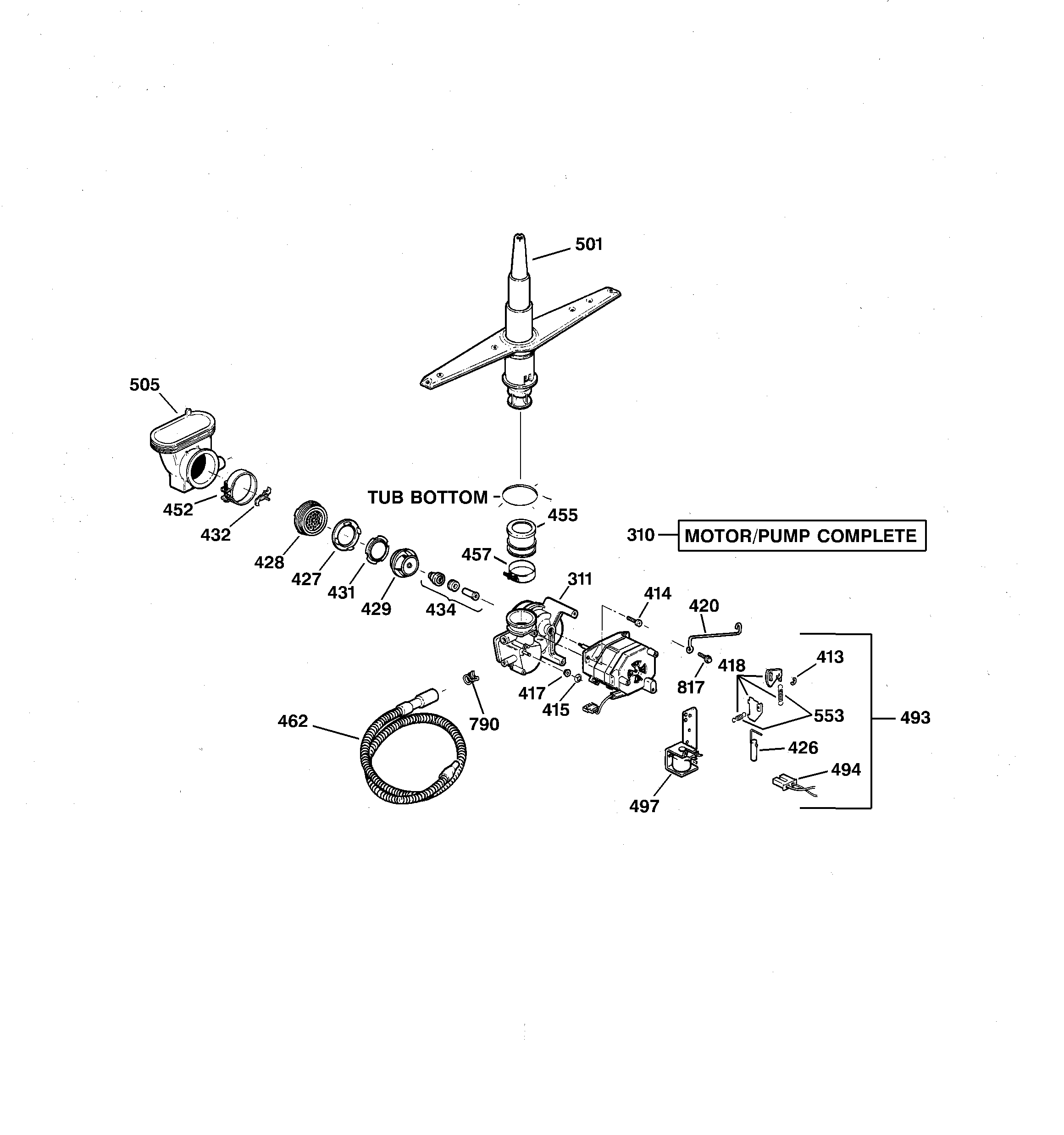 GE GSD3410Z04AA motor-pump mechanism diagram