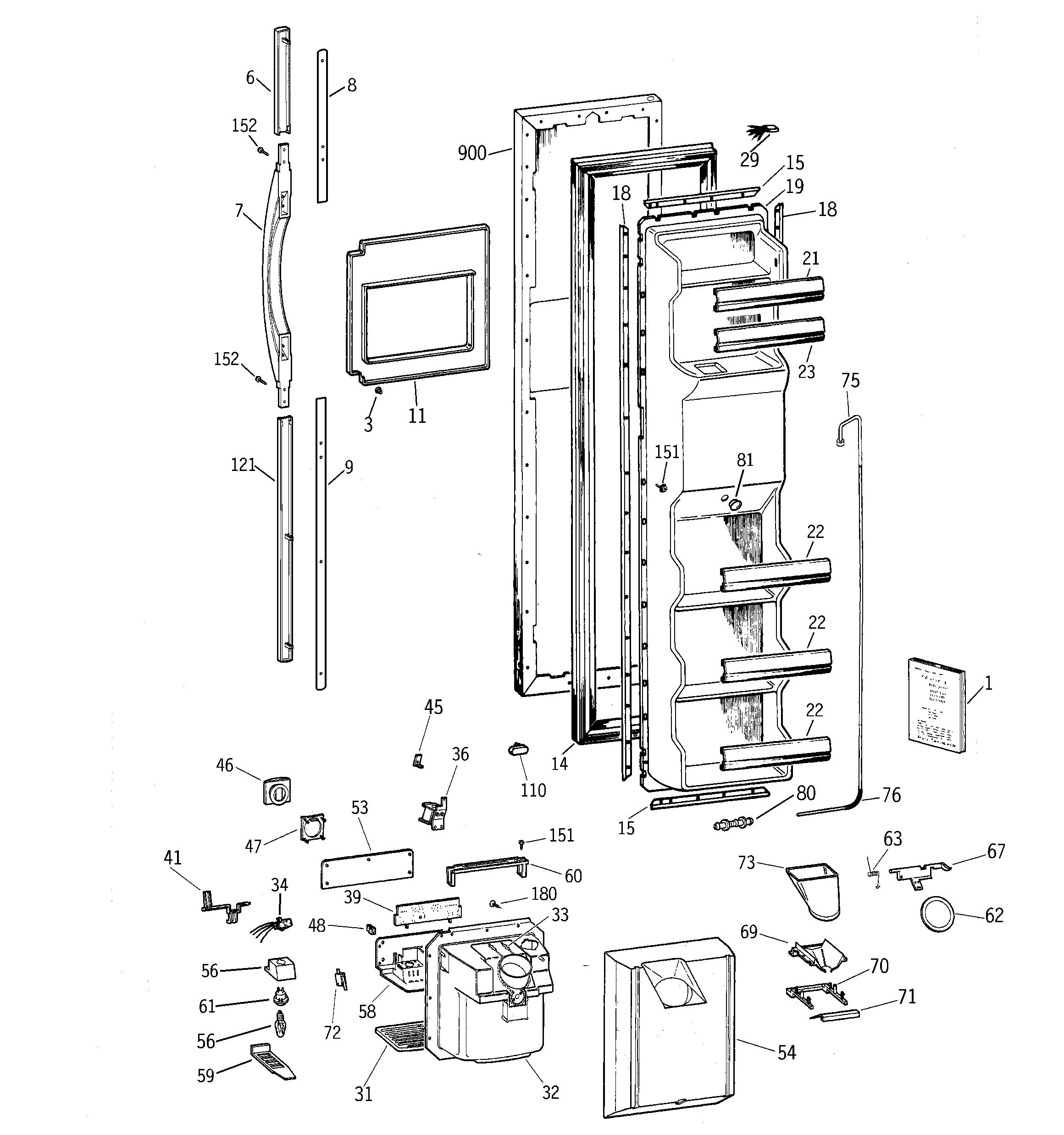 GE TFK25PRBBAA freezer door diagram