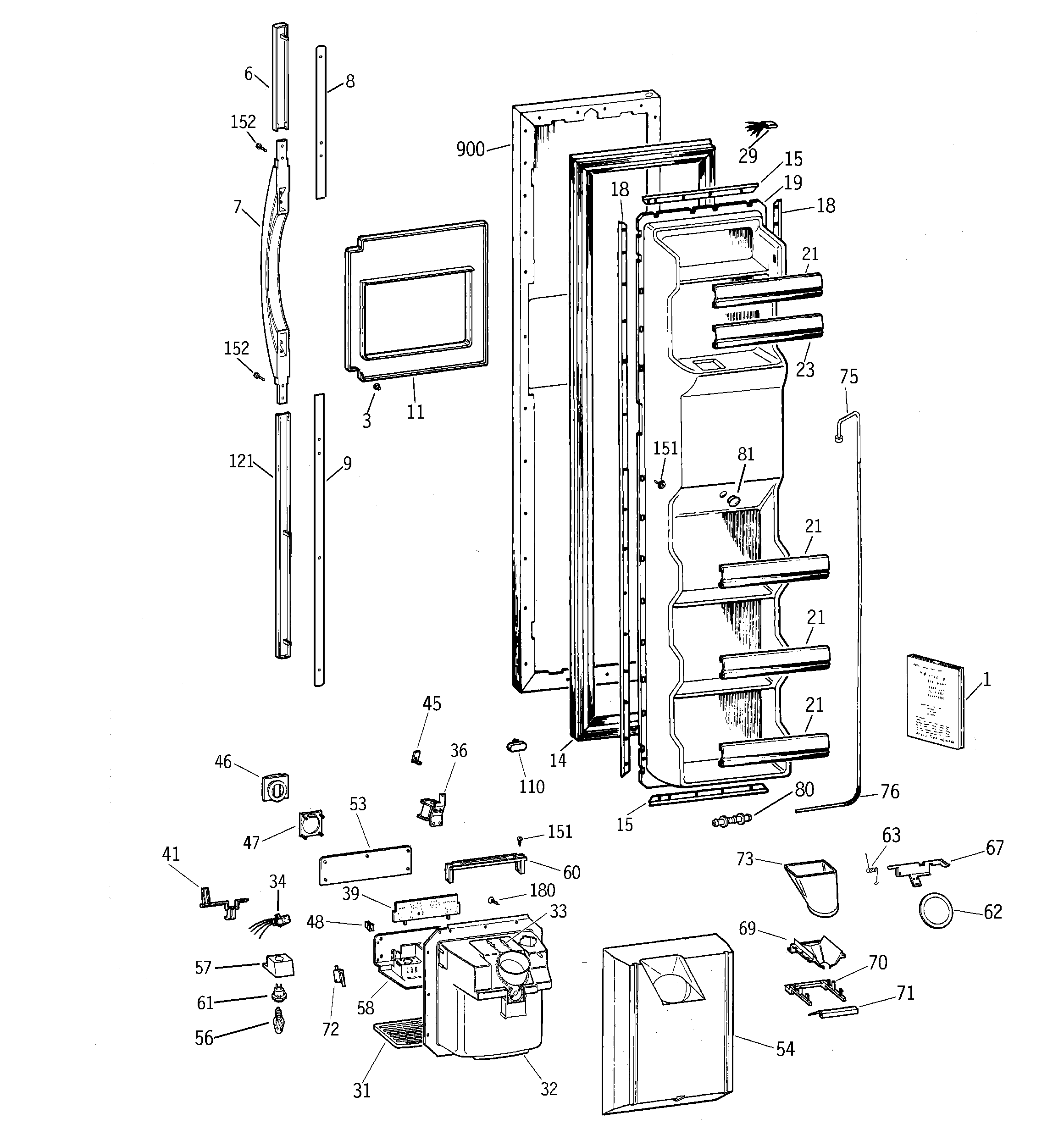 GE TFT25PRBBAA freezer door diagram